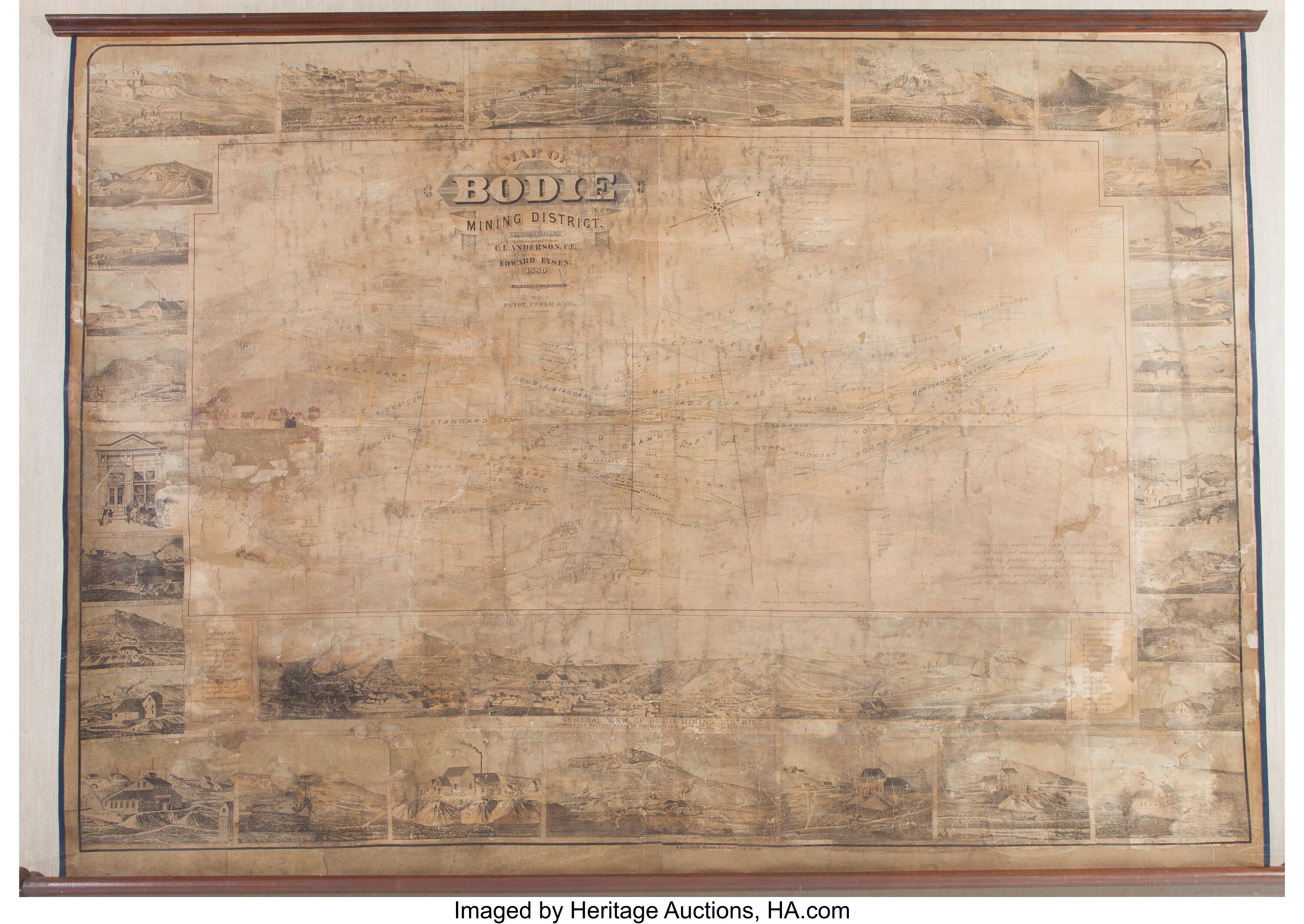 Huge 1880 Map Of Bodie California Now A Famous Ghost Town One