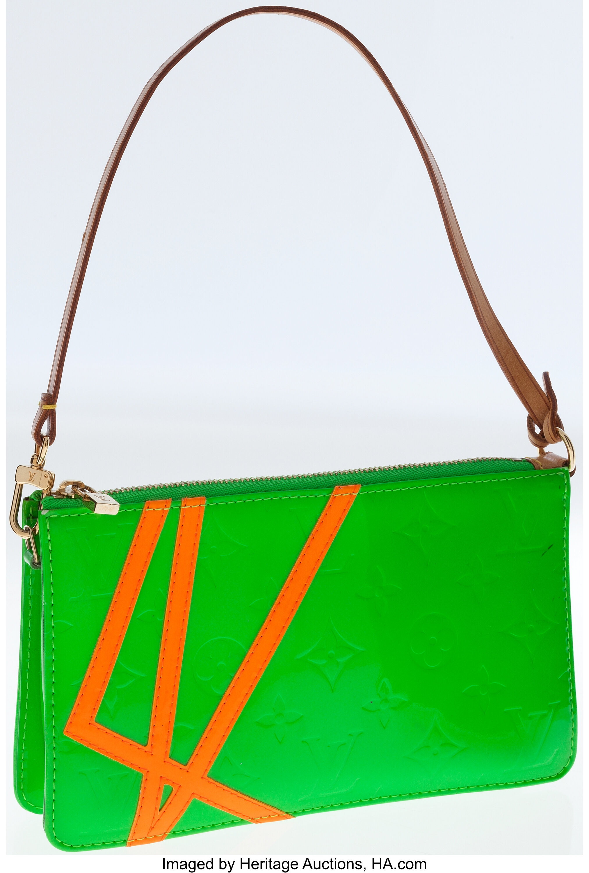 Louis Vuitton Lexington Robert Wilson limited edition pouch in green patent  leather and neon orange, New condition ref.245973 - Joli Closet
