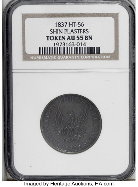 1837 Substitute for Shin Plasters, Low-46, HT-57, R.1, AU55 NGC