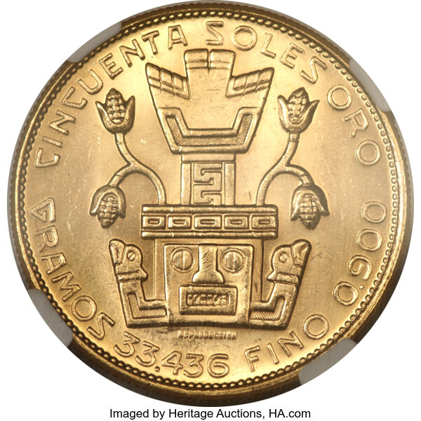 Peru: Republic gold 50 Soles 1967 Inca,... Peru | Lot #22410