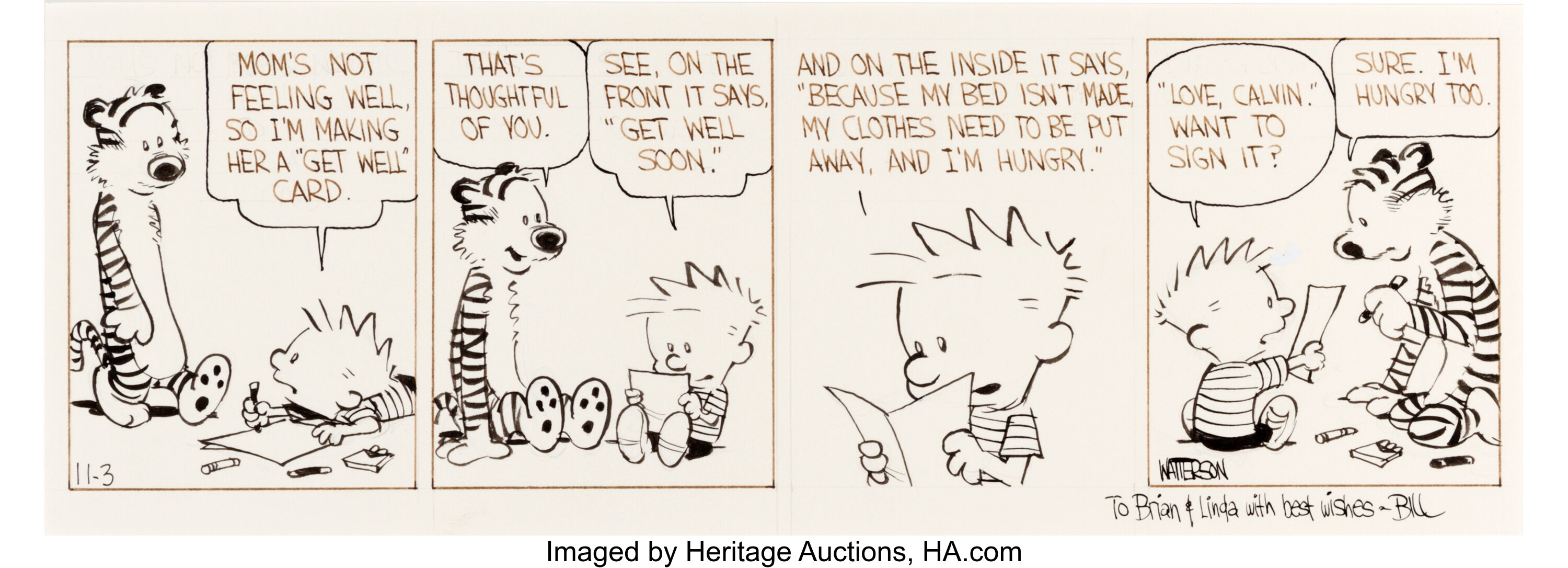 Bill Watterson Calvin And Hobbes Daily Comic Strip Original Art Lot 92313 Heritage Auctions 