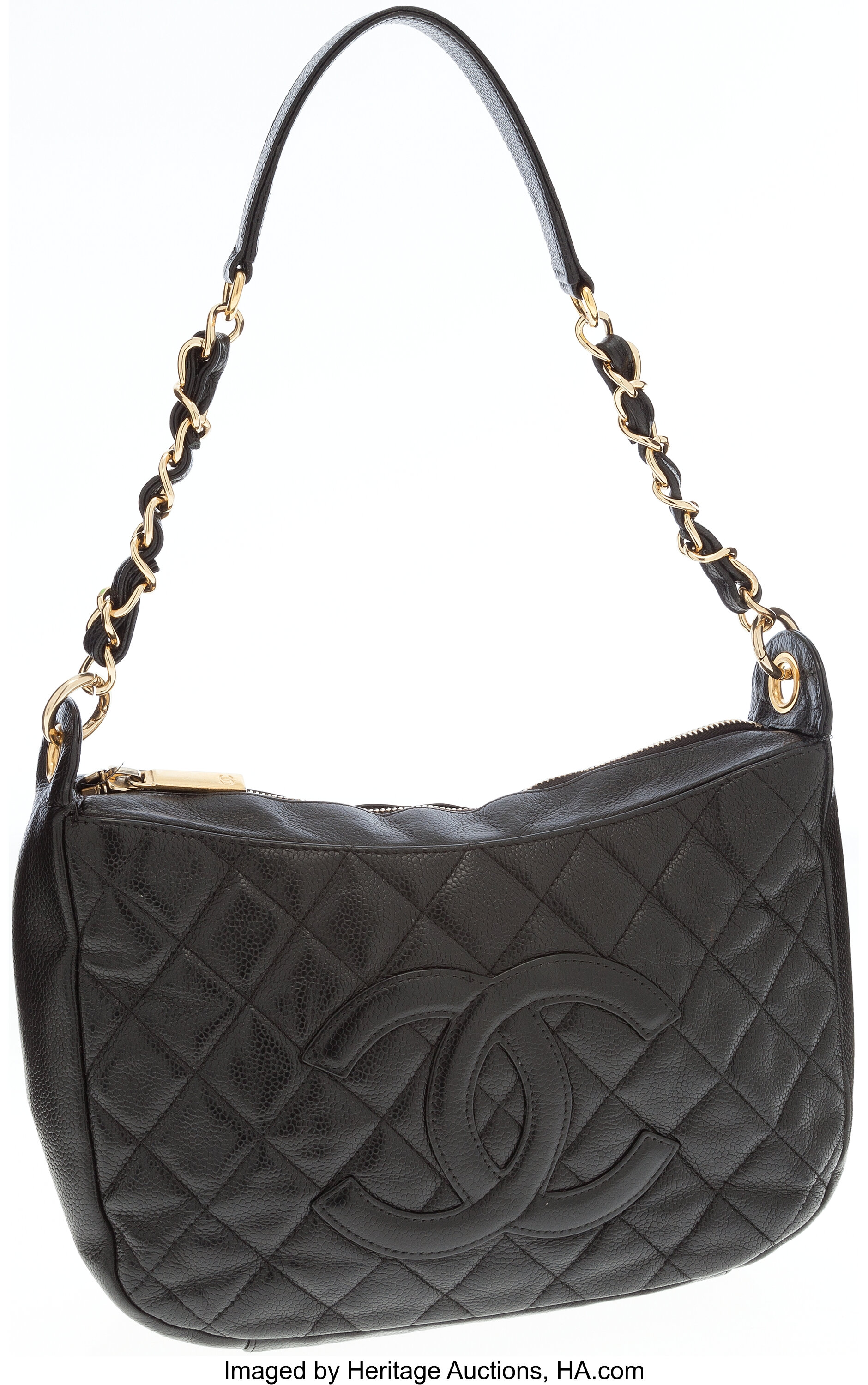 Chanel Black Caviar Leather Half Moon Hobo Bag with Gold Hardware ...