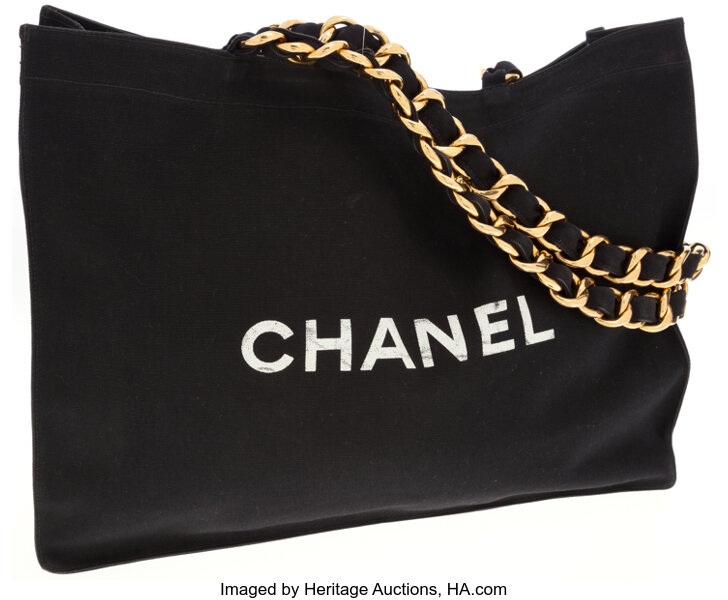 Chanel VIP Gift Bag Canvas Tote Bag with Gold Chain