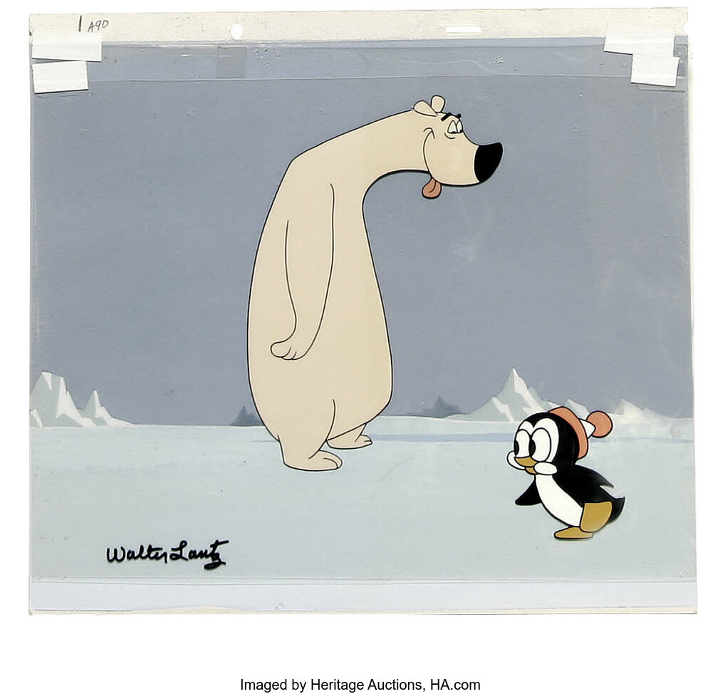Chilly Willy and Polar Bear Animation Production Cel and Background ...