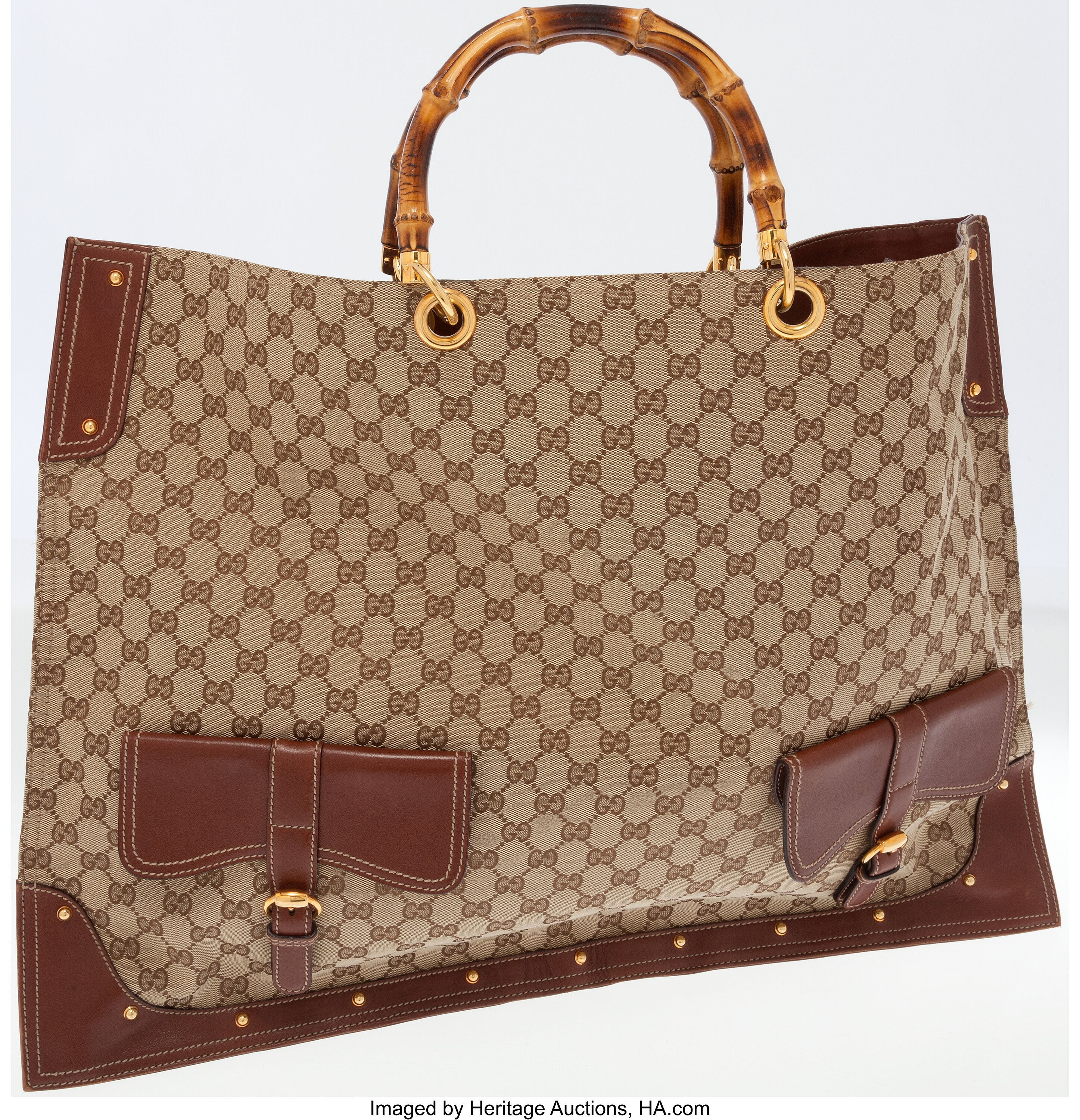 Gucci Brown Monogram Canvas Large Tote Bag with Bamboo Handles