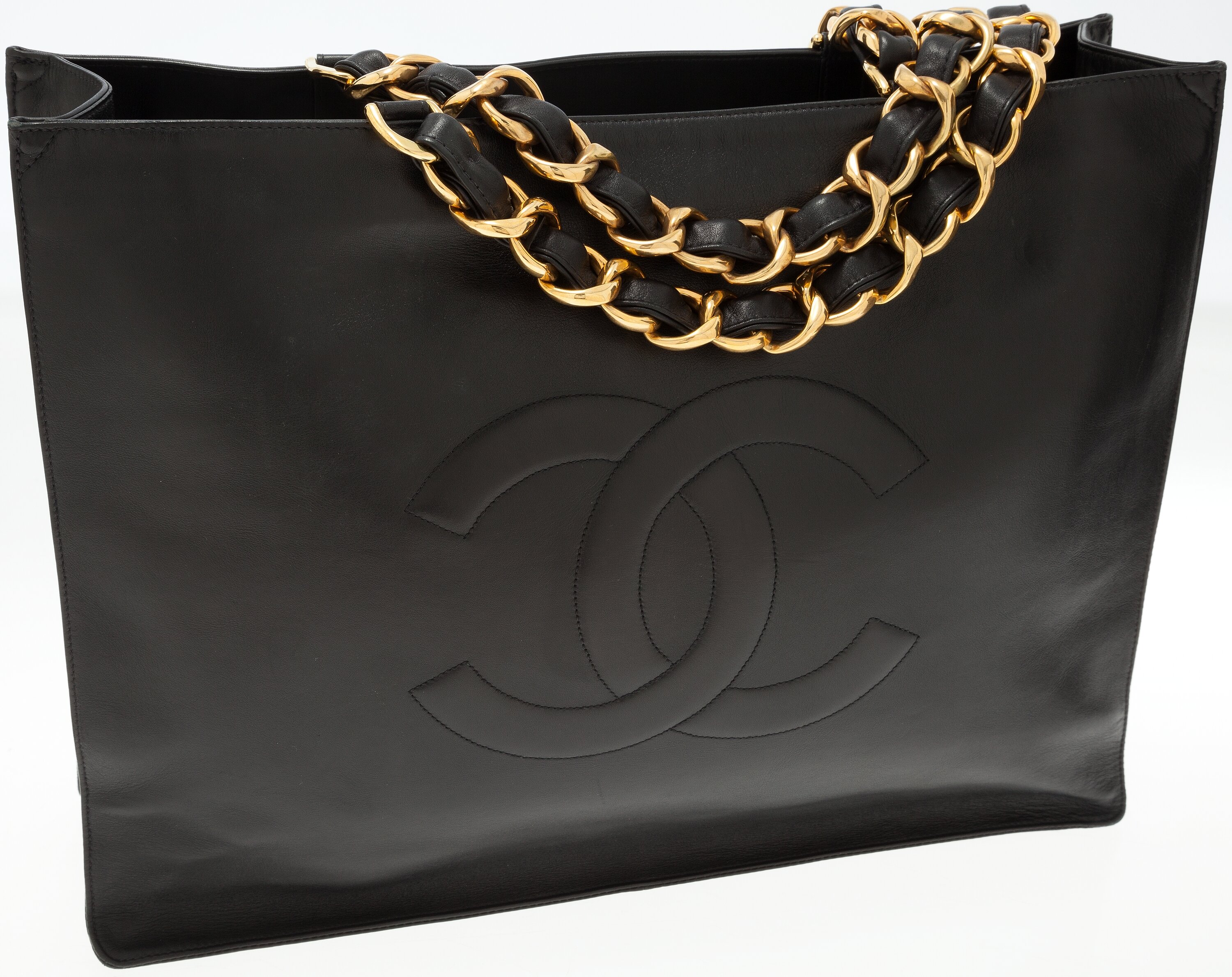 CHANEL-V-Stitch-Calf-Skin-Leather-Chain-Tote-Bag-Black-Gold –  dct-ep_vintage luxury Store