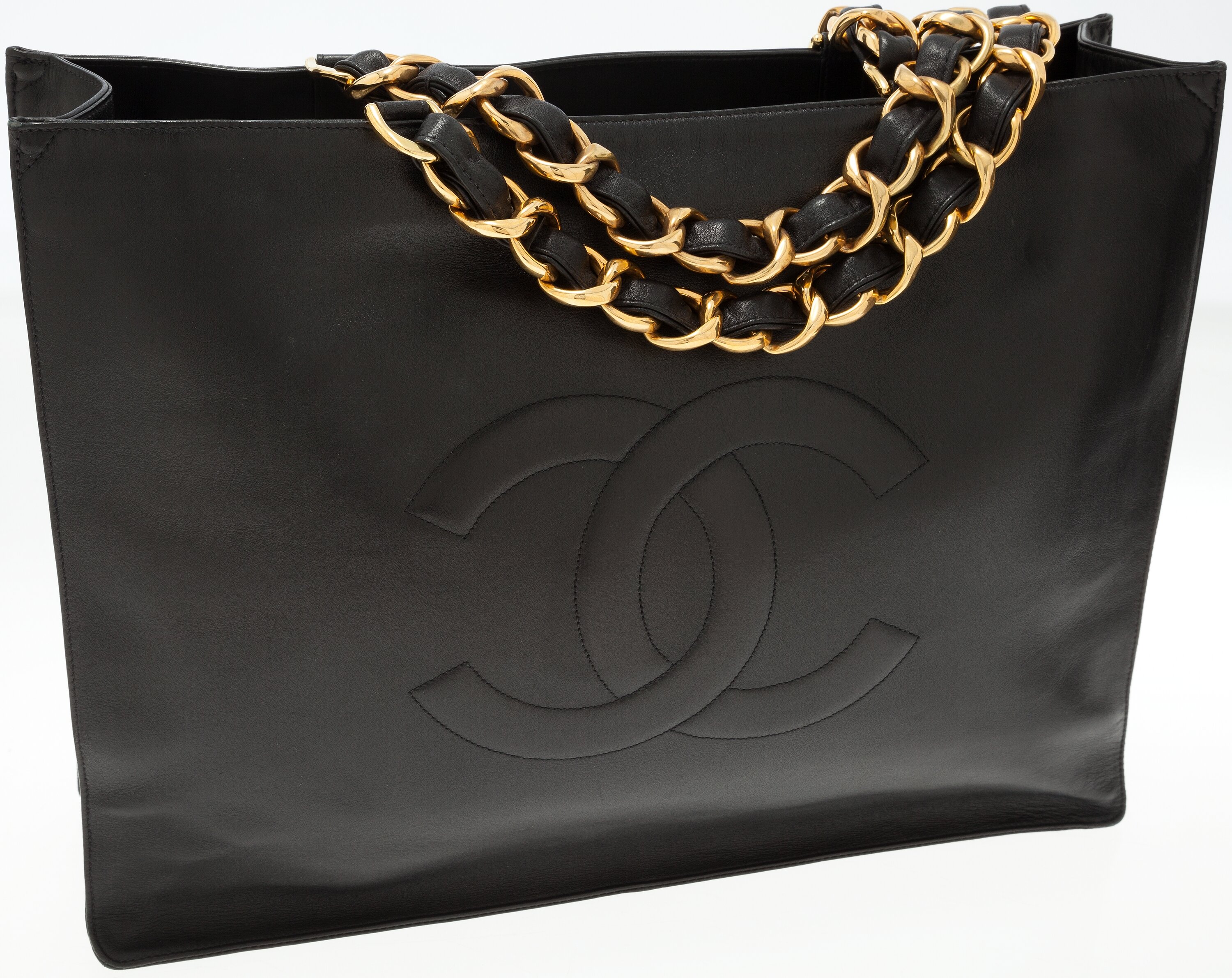 CHANEL Black Lambskin Gold Supermodel Carryall Weekender Shoulder