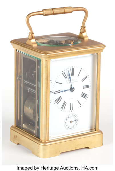 A CONRAD FELSING GERMAN BRASS CARRIAGE CLOCK WITH REPEATER . Early