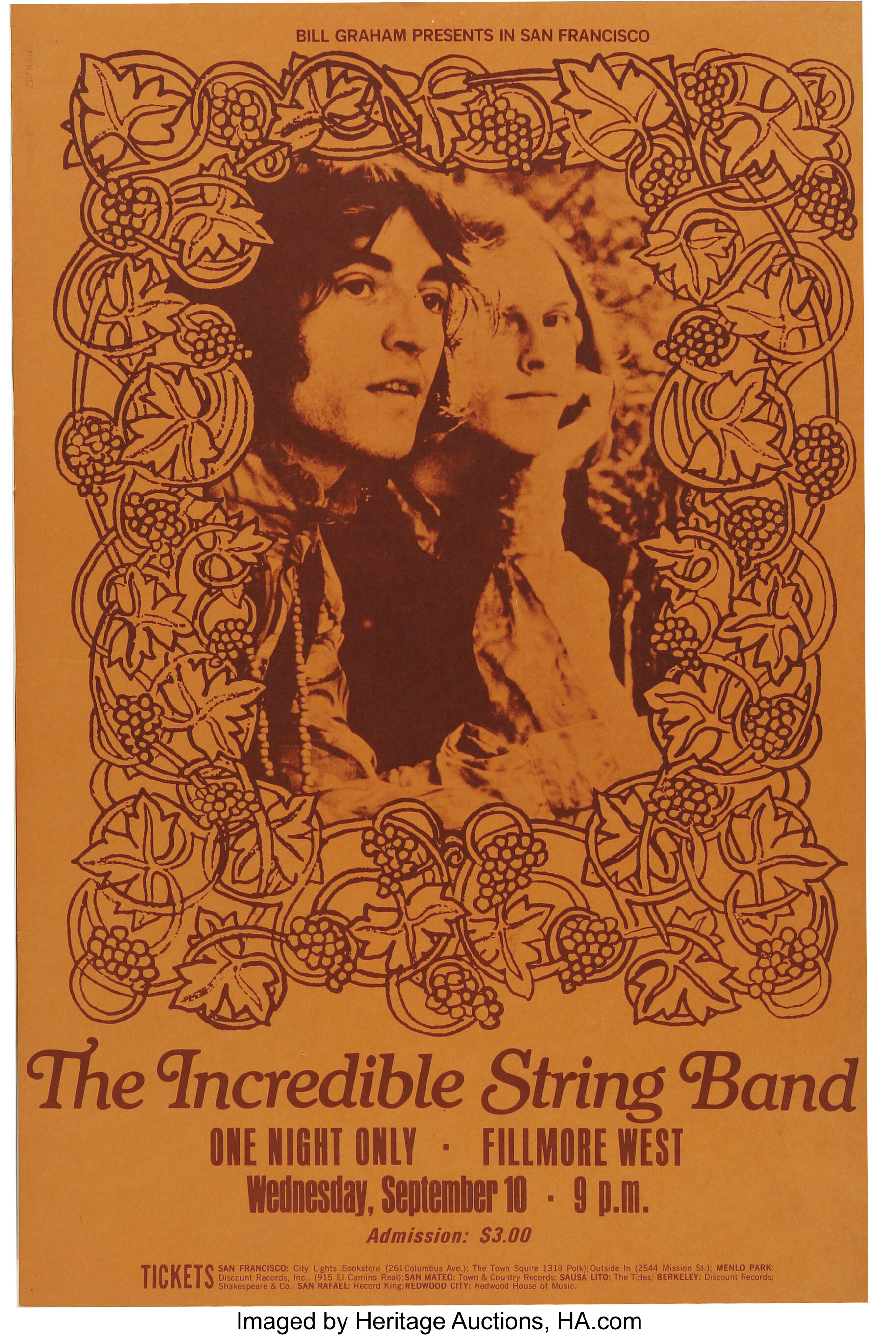 Incredible String Band Fillmore West Concert Poster (Bill Graham 
