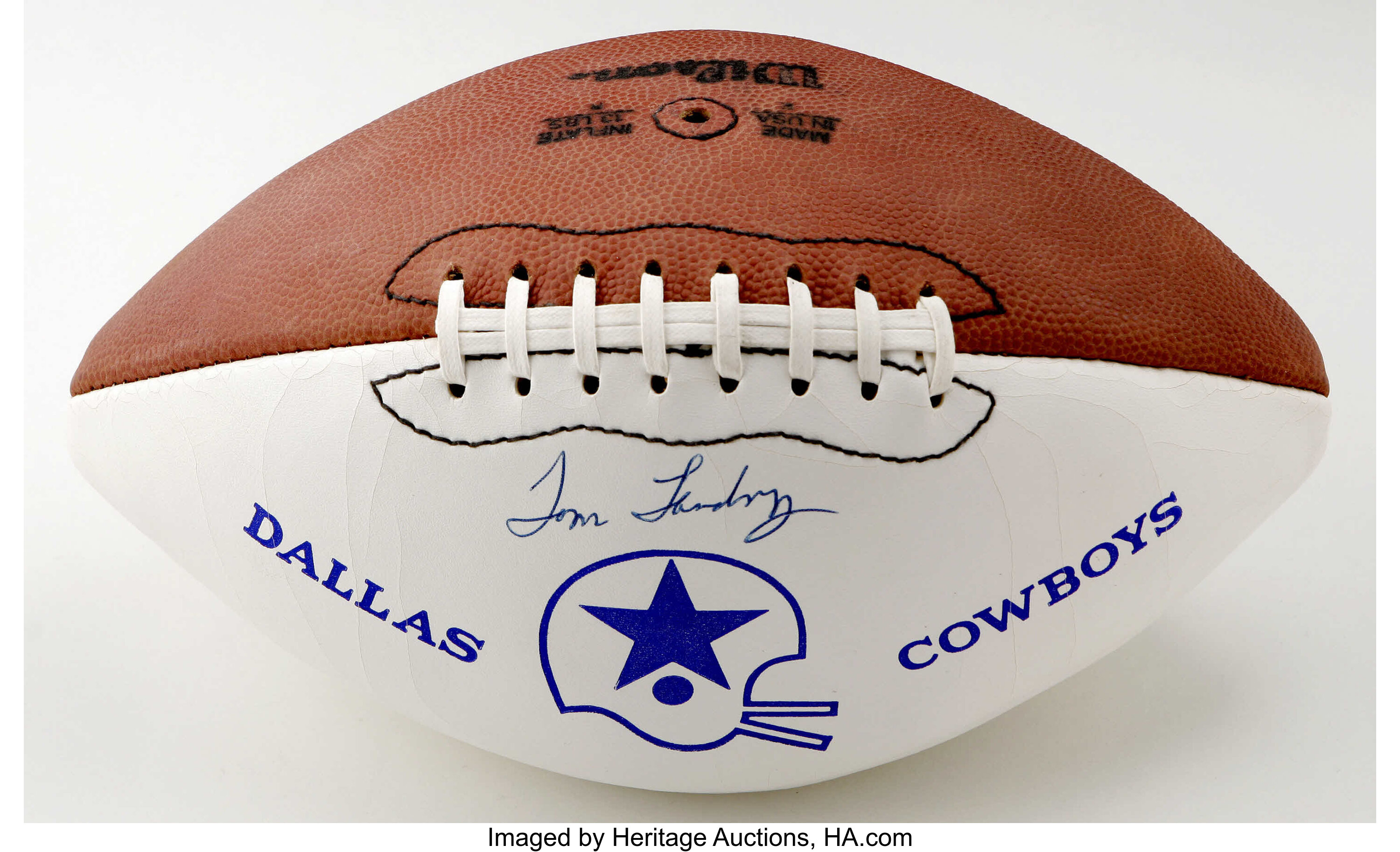 Tom Landry Single Signed Football. The only head coach the Dallas