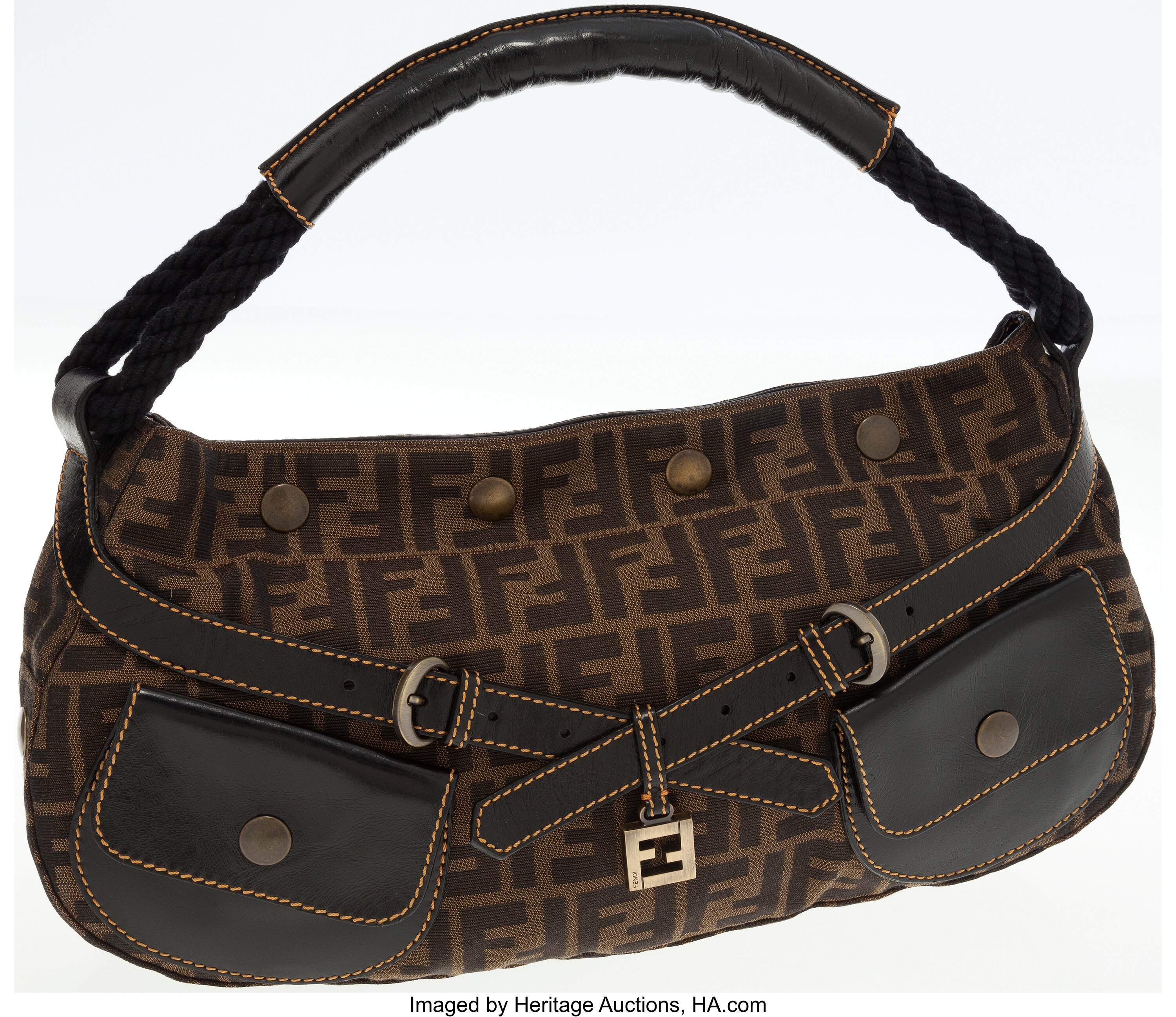 Fendi Zucca Canvas Shoulder Bag Zip Tote Auction