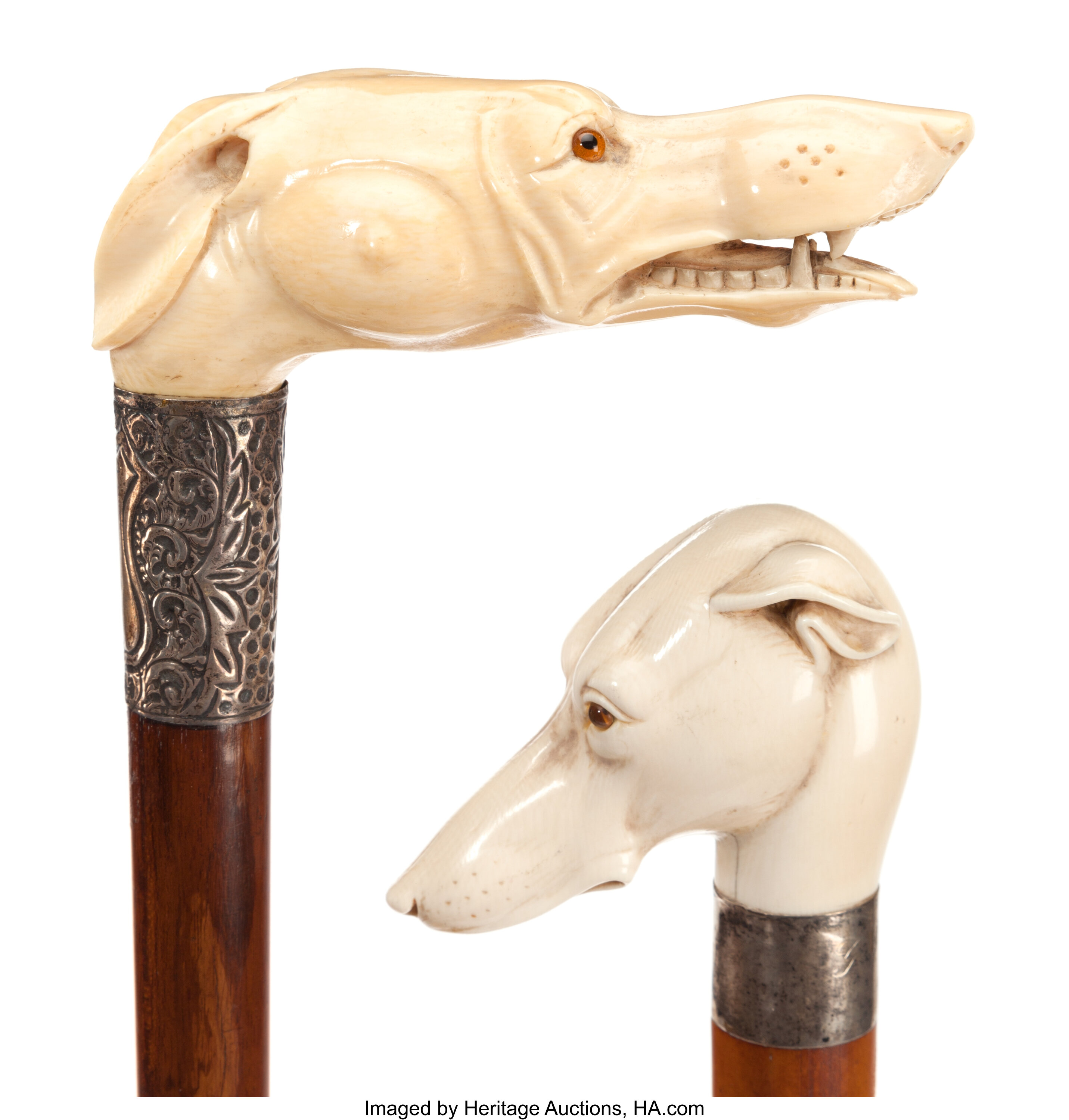 Early 20th Century Hand Carved Italian Greyhound Walking Cane