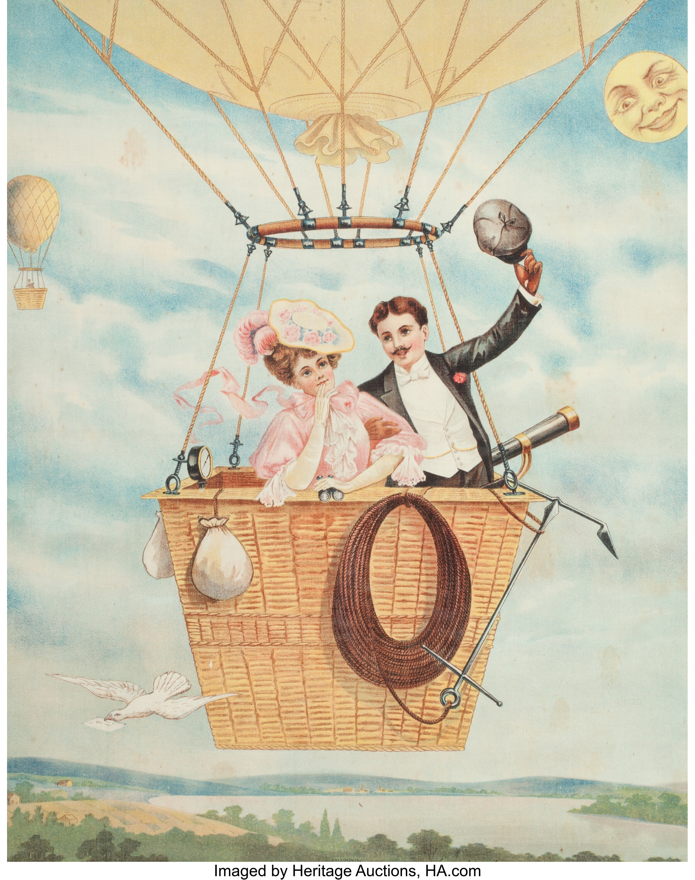 VICTORIAN FRAMED BALLOON PRINT. 23 x 22 3 4 inches 58.4 x 57.8