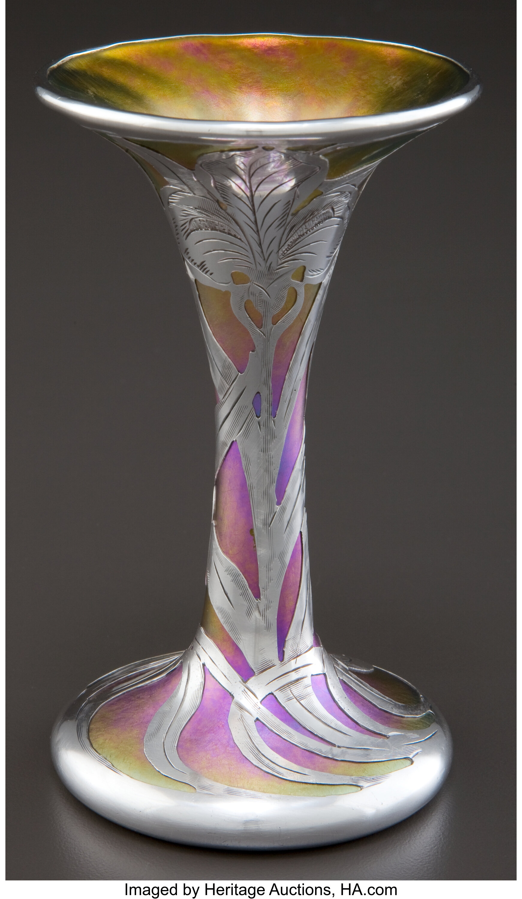 A Quezal Glass Vase With Alvin Silver Overlay Circa 1900 Marks Lot 86291 Heritage Auctions 2048