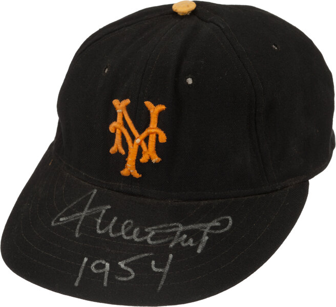 1954 Willie Mays Game Worn New York Giants Cap. Baseball, Lot #80110