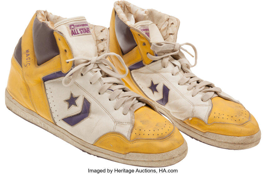 1986-87 Magic Johnson Game Worn Converse - From Los Angeles | Lot #80160 | Heritage Auctions