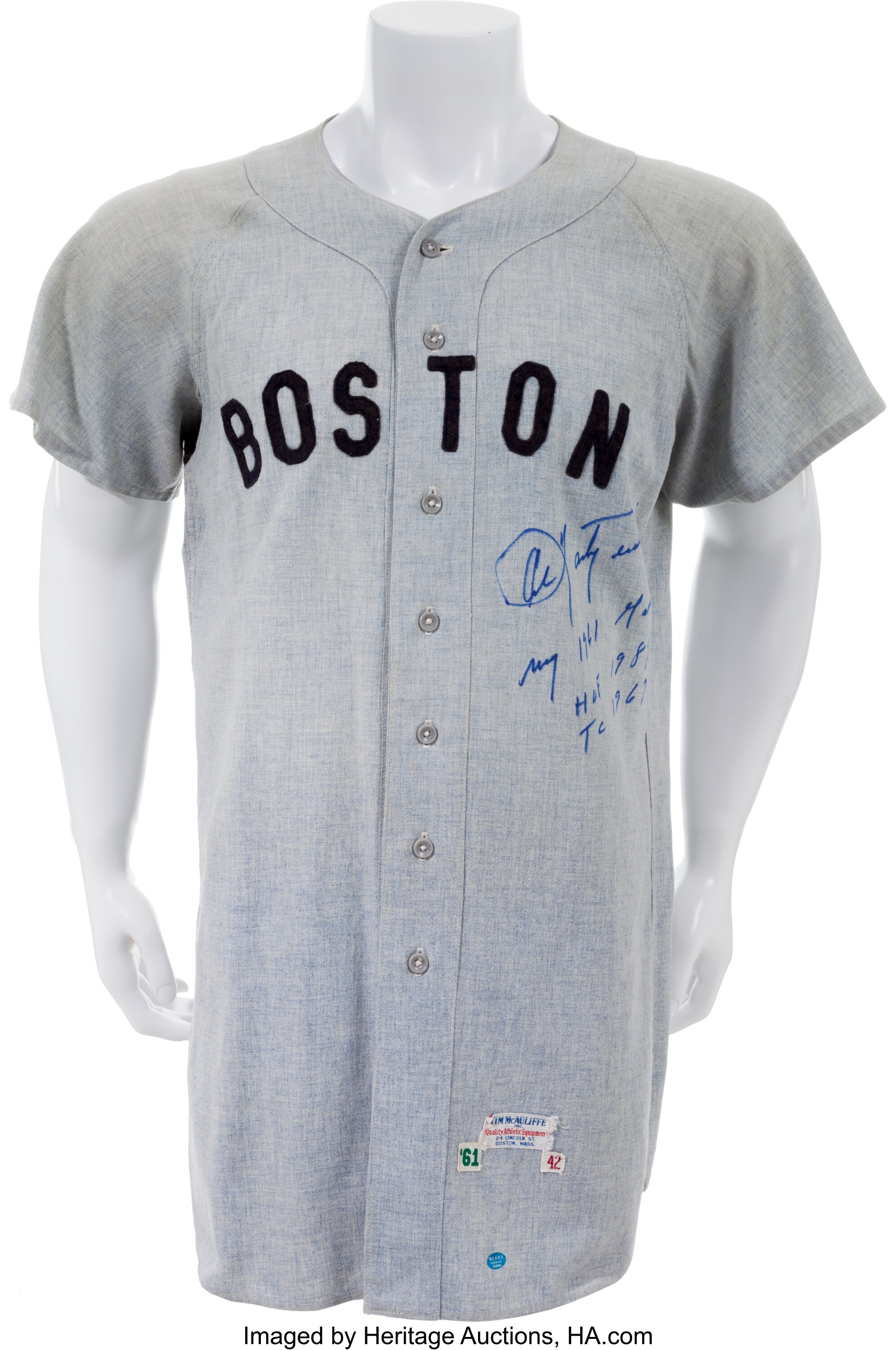1961 Carl Yastrzemski Game Worn Boston Red Sox Rookie Jersey, MEARS, Lot  #81712