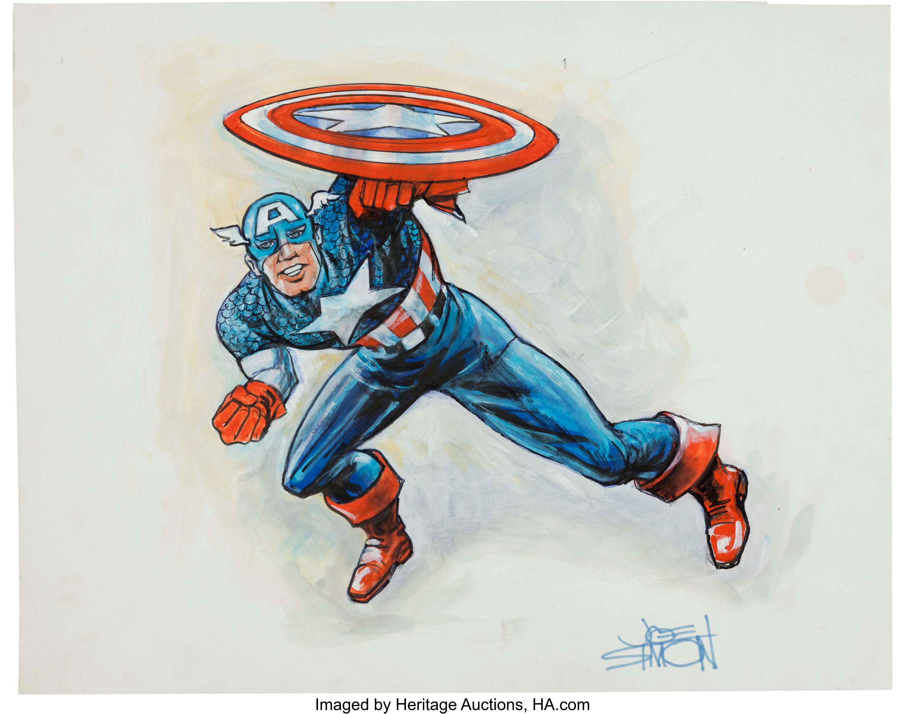 Joe Simon Captain America Painted Illustration Original Art | Lot ...