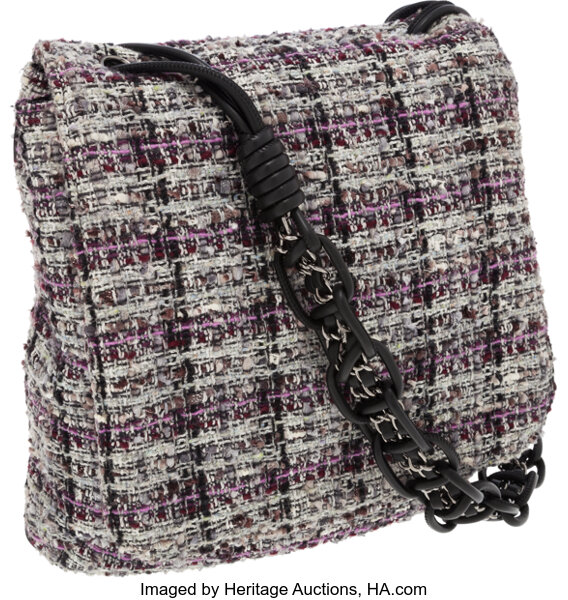 Chanel Purple and Gray Tweed Flap Messenger Bag with Chain Strap