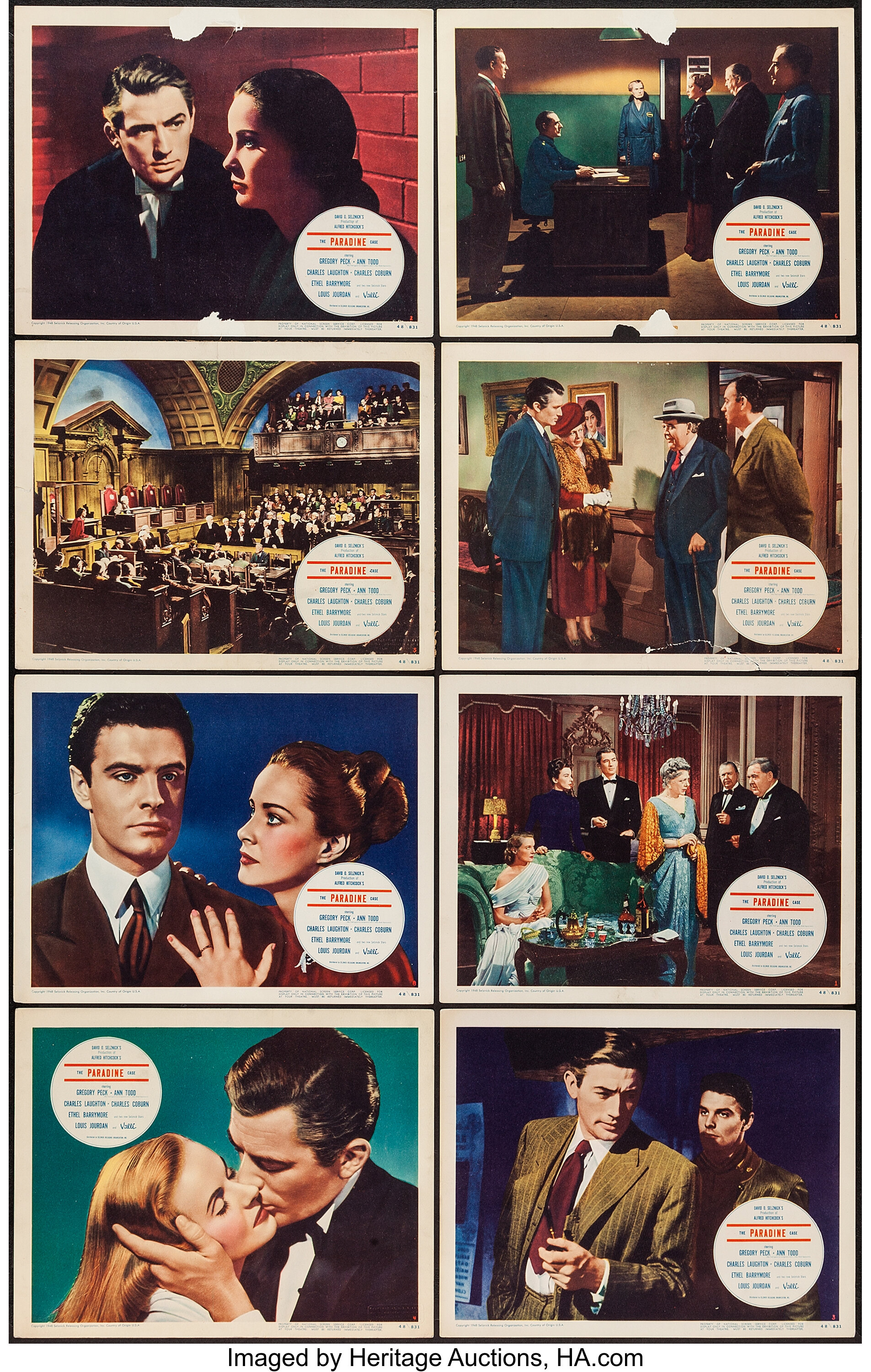 The Paradine Case (Selznick, 1948). Lobby Card Set of 8 (11