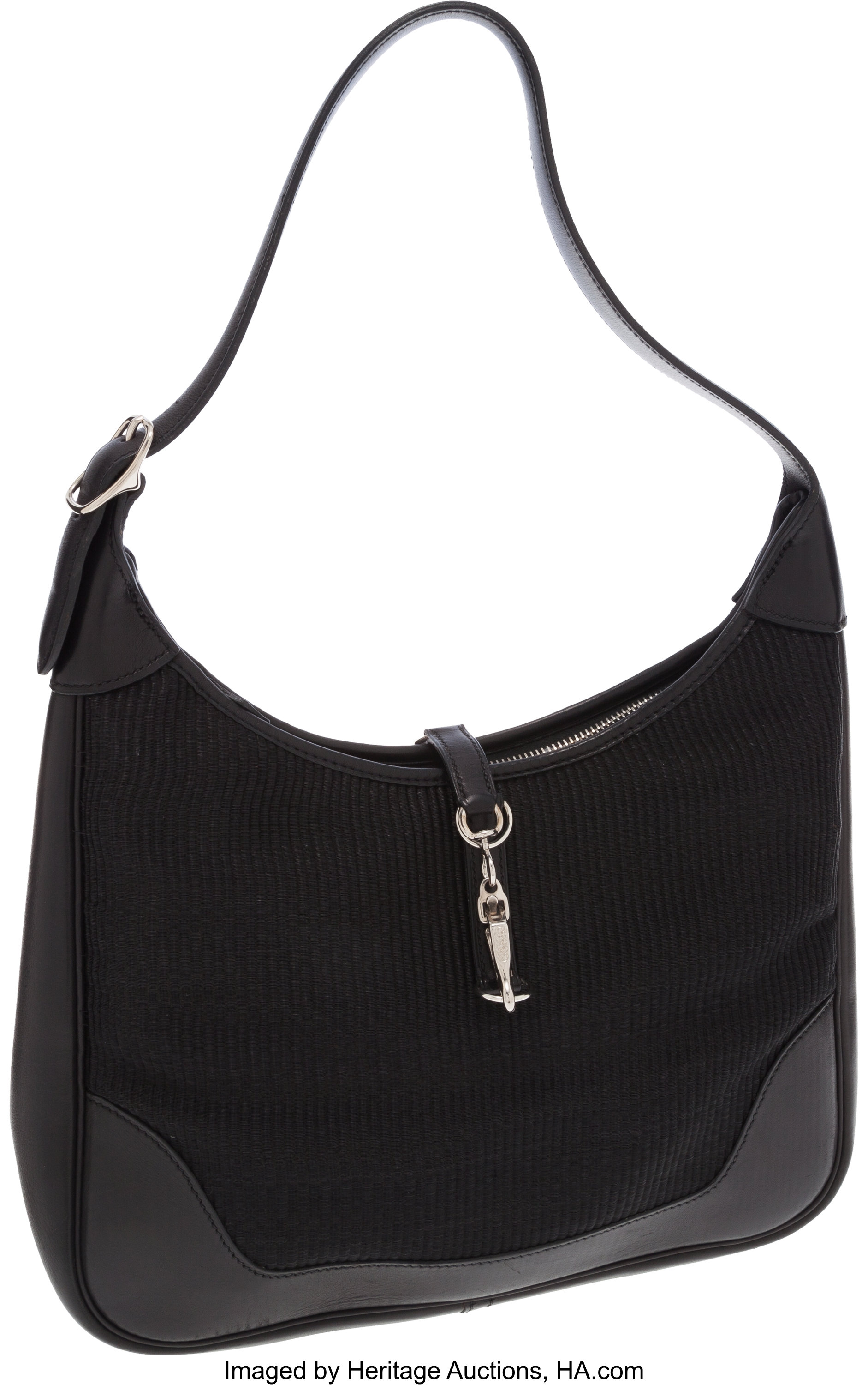 Hermes 31 cm Black on Black Crinoline & Barenia Leather Trim Bag