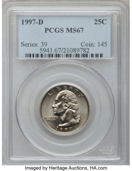 1997-D 25C MS67 PCGS. PCGS Population (85/12). NGC Census: (31/2