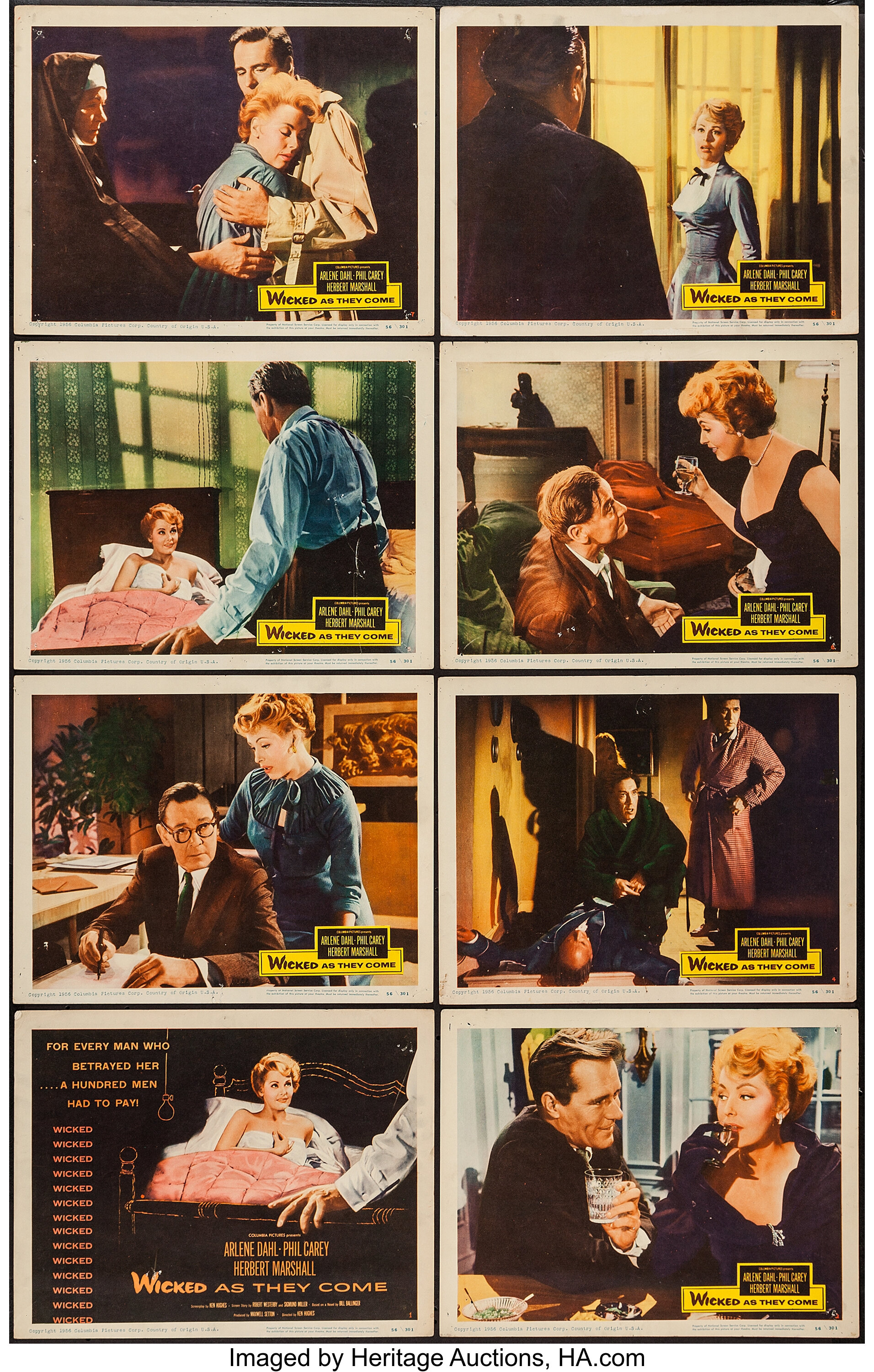 Wicked as They Come (Columbia, 1956). Lobby Card Set of 8 (11