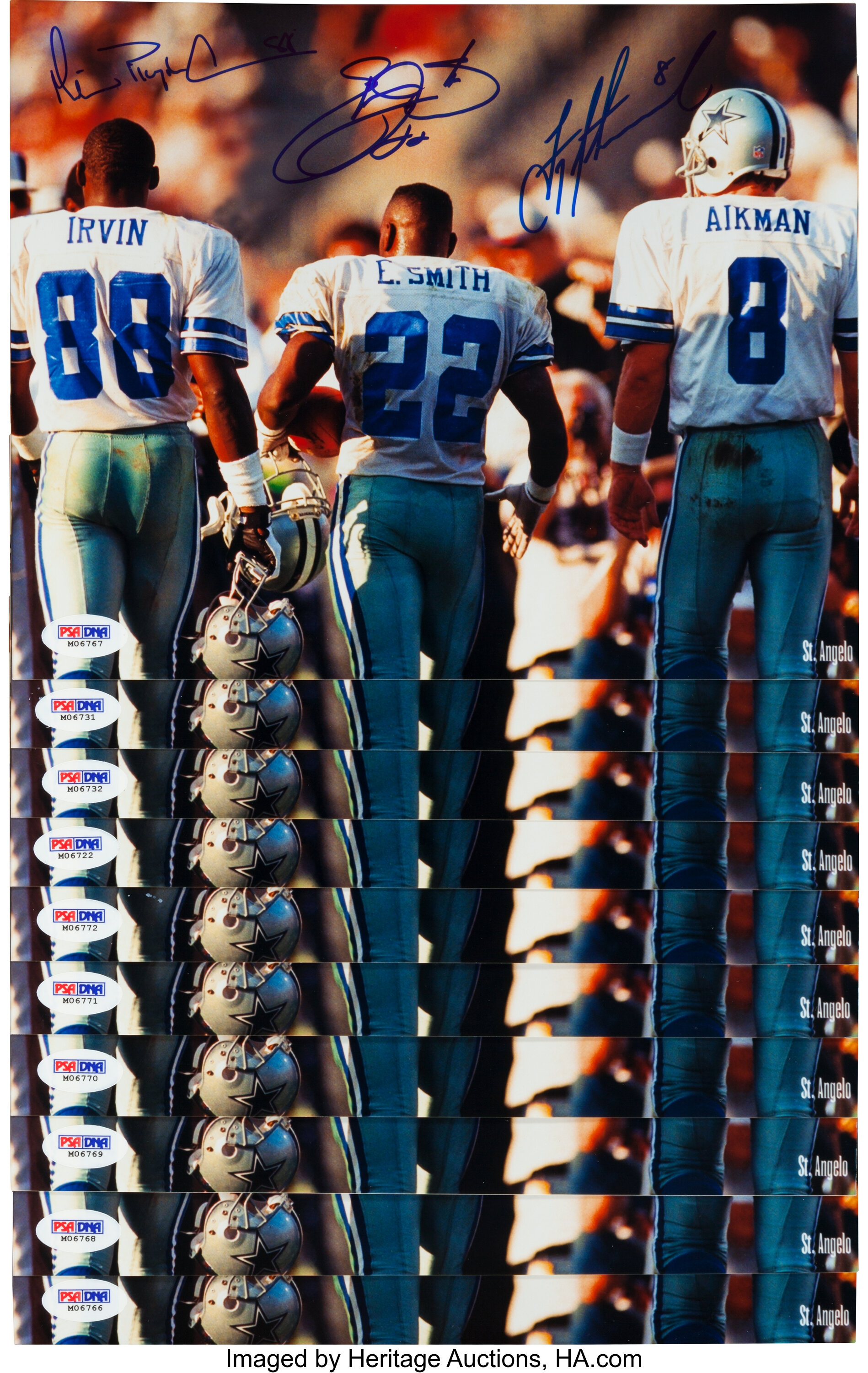 Emmitt Smith, Michael Irvin, & Troy Aikman Signed Cowboys 16x20 Photo  (Beckett COA)