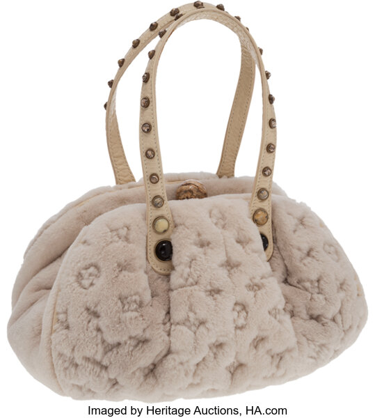 LOUIS VUITTON Cream Sheared Mink Handbag With Leather Handles at