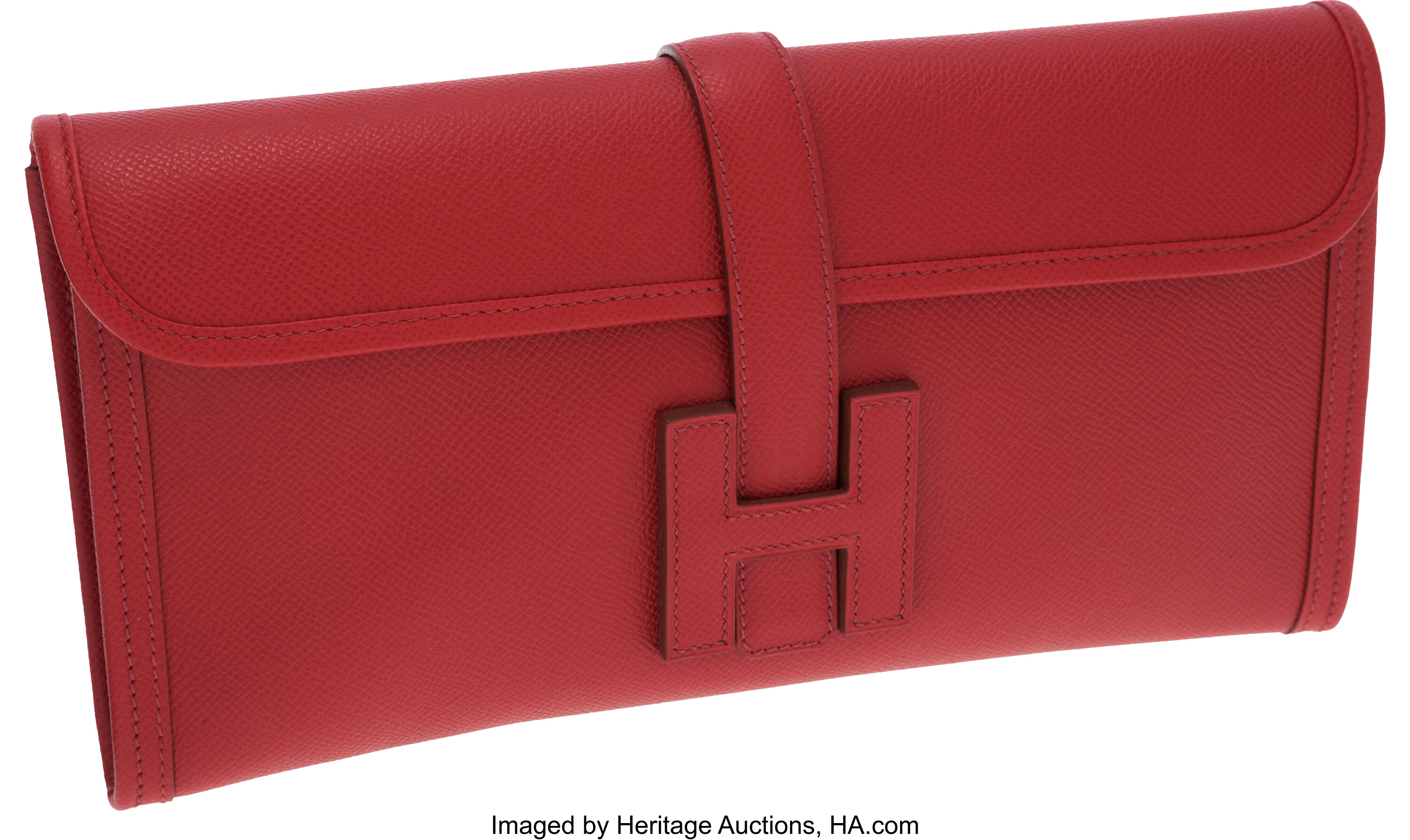 Hermes Jige Elan Clutch Epsom Leather In Red