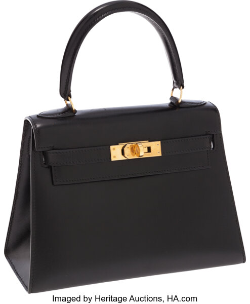 Hermes Vintage Mini Kelly Black Box Calfskin Leather Shoulder Bag