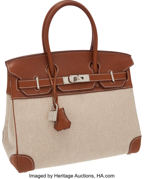 Sold at Auction: Hermes Birkin 30 Bag in Toile and Barenia Leather