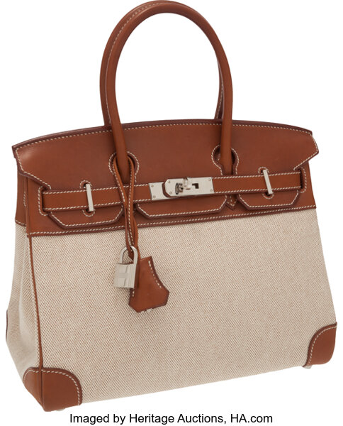 Barenia and Natural Birkin 40 cm in Toile and Barenia Leather with