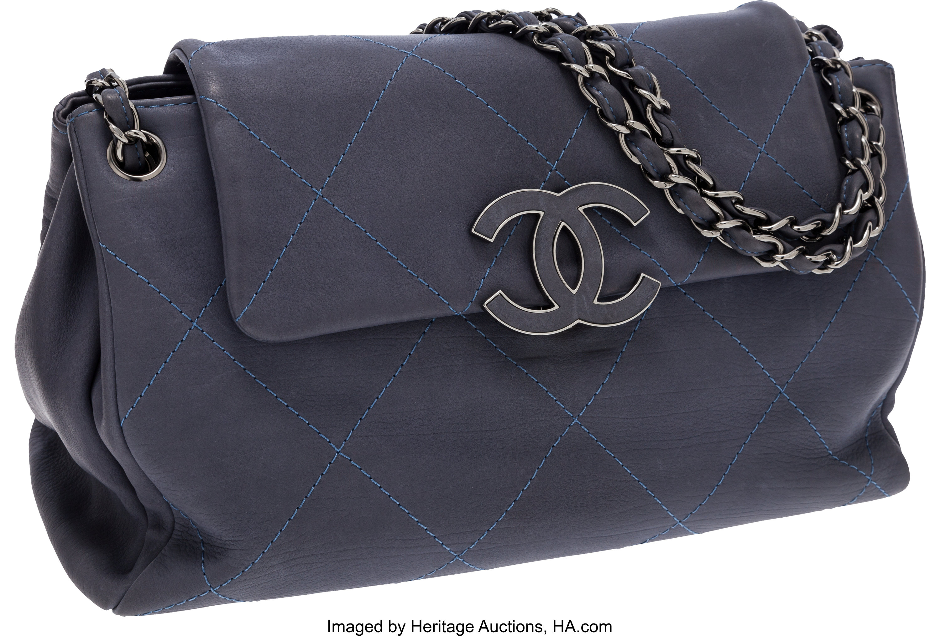 Chanel Slate Blue Lambskin Leather Flap Shoulder Bag with Gunmetal