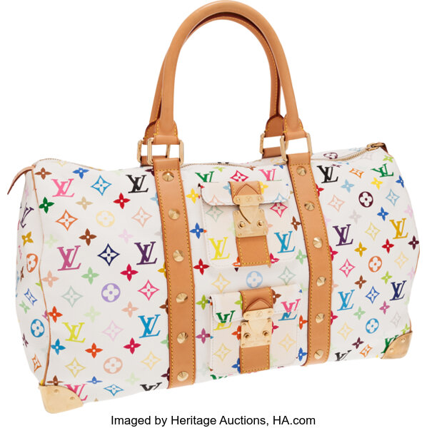 Takashi Murakami x Louis Vuitton White Monogram Multicolore Keepall 45