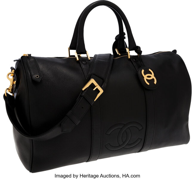 Chanel Black Caviar Leather Duffle Bag.  Luxury Accessories