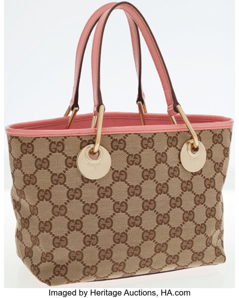 Gucci Classic Monogram Canvas and Pink Leather Small Tote Bag. , Lot  #75031