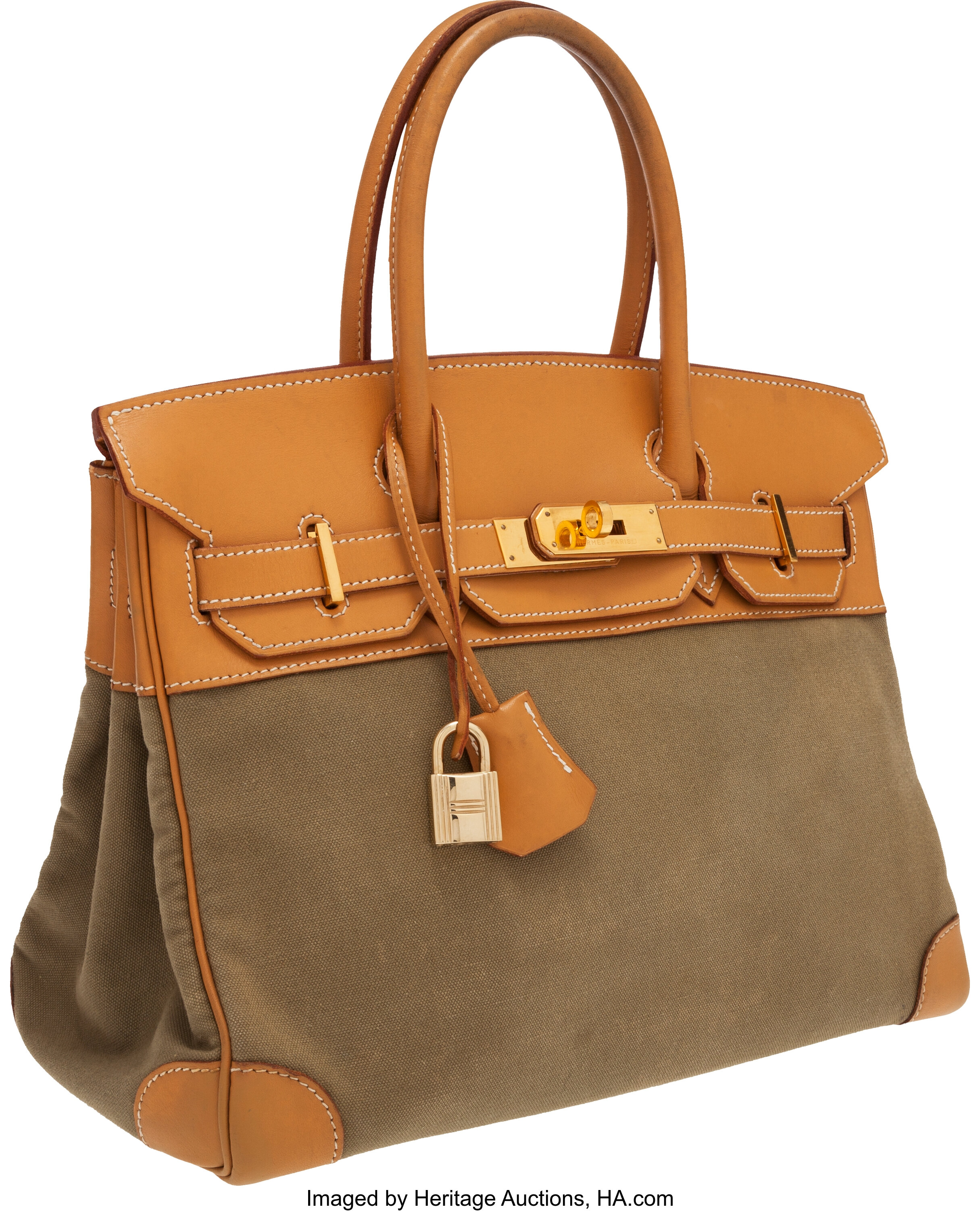 Sold at Auction: Hermes Leather And Canvas Tote Bag