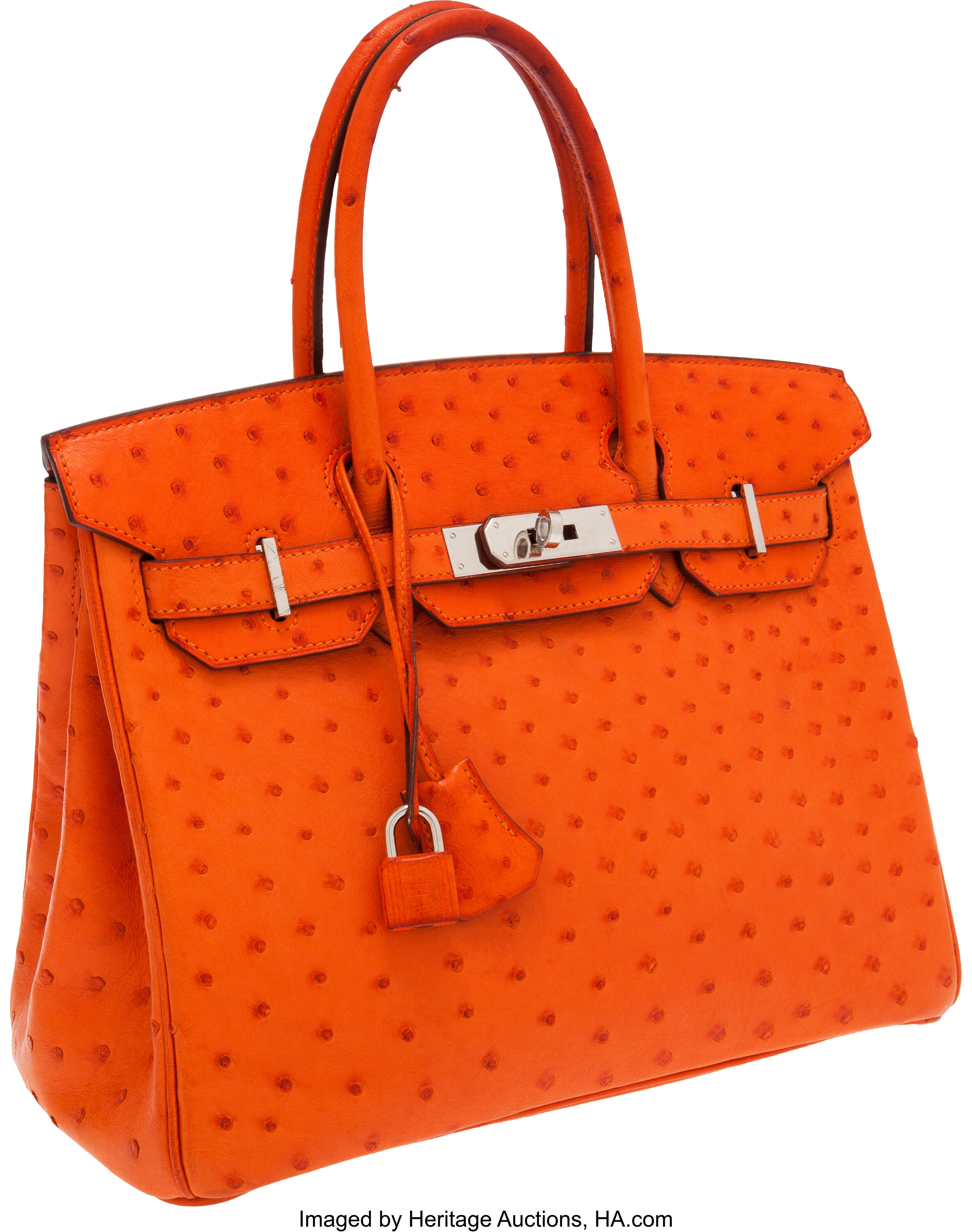 A TANGERINE OSTRICH KELLY POCHETTE WITH PALLADIUM HARDWARE