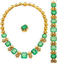 Emerald, Freshwater Cultured Pearl, Gold Jewelry Suite. ... | Lot ...