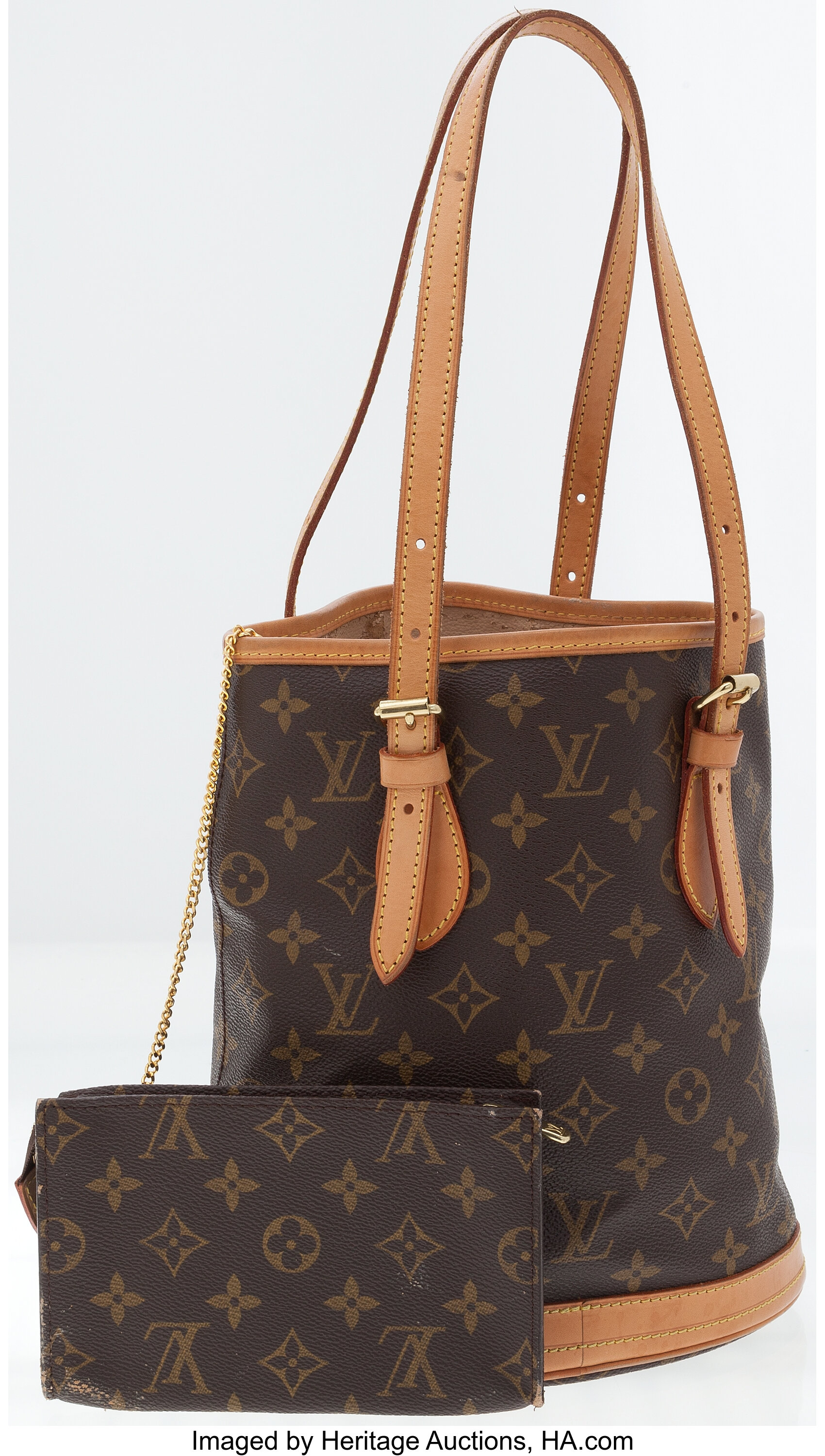 Louis Vuitton Classic Monogram Canvas Bucket Bag PM.  Luxury, Lot  #76010