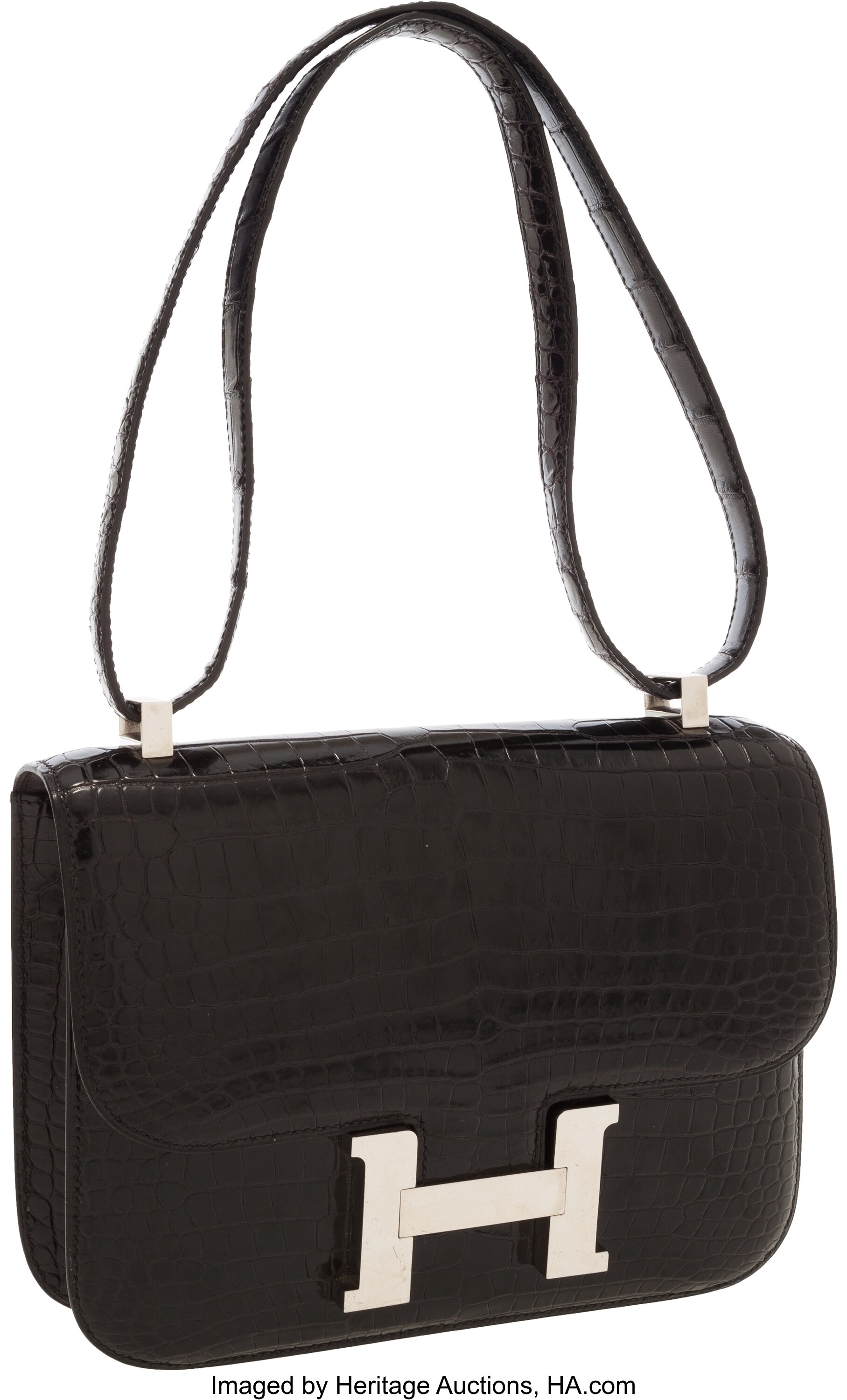 Collector Hermes Constance Micro Clutch Flap Bag in Black Porosus Crocodile, GHW