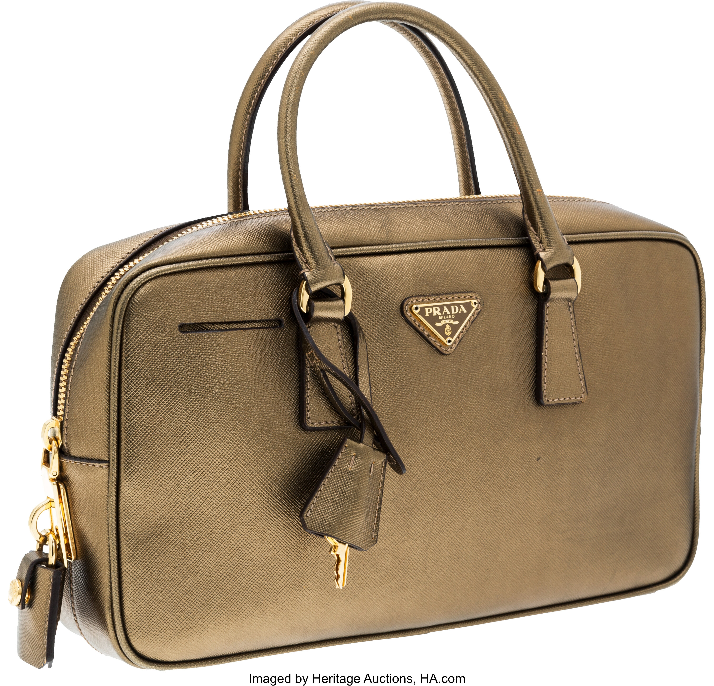 Prada Boston Bowler 860037 Gold Saffiano Leather Shoulder Bag, Prada