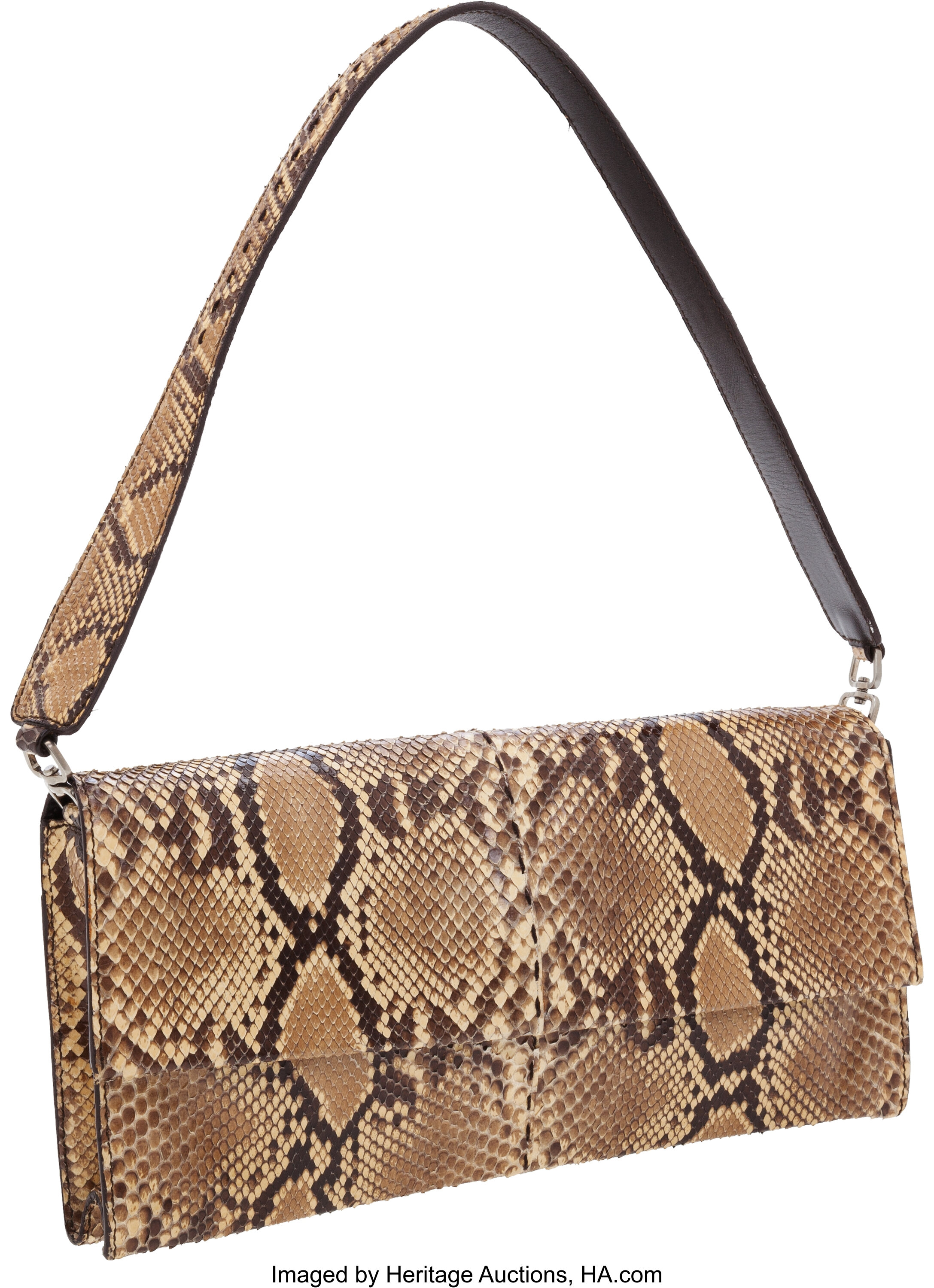 Prada Natural Python Clutch Bag with Shoulder Strap.  Luxury, Lot  #56338