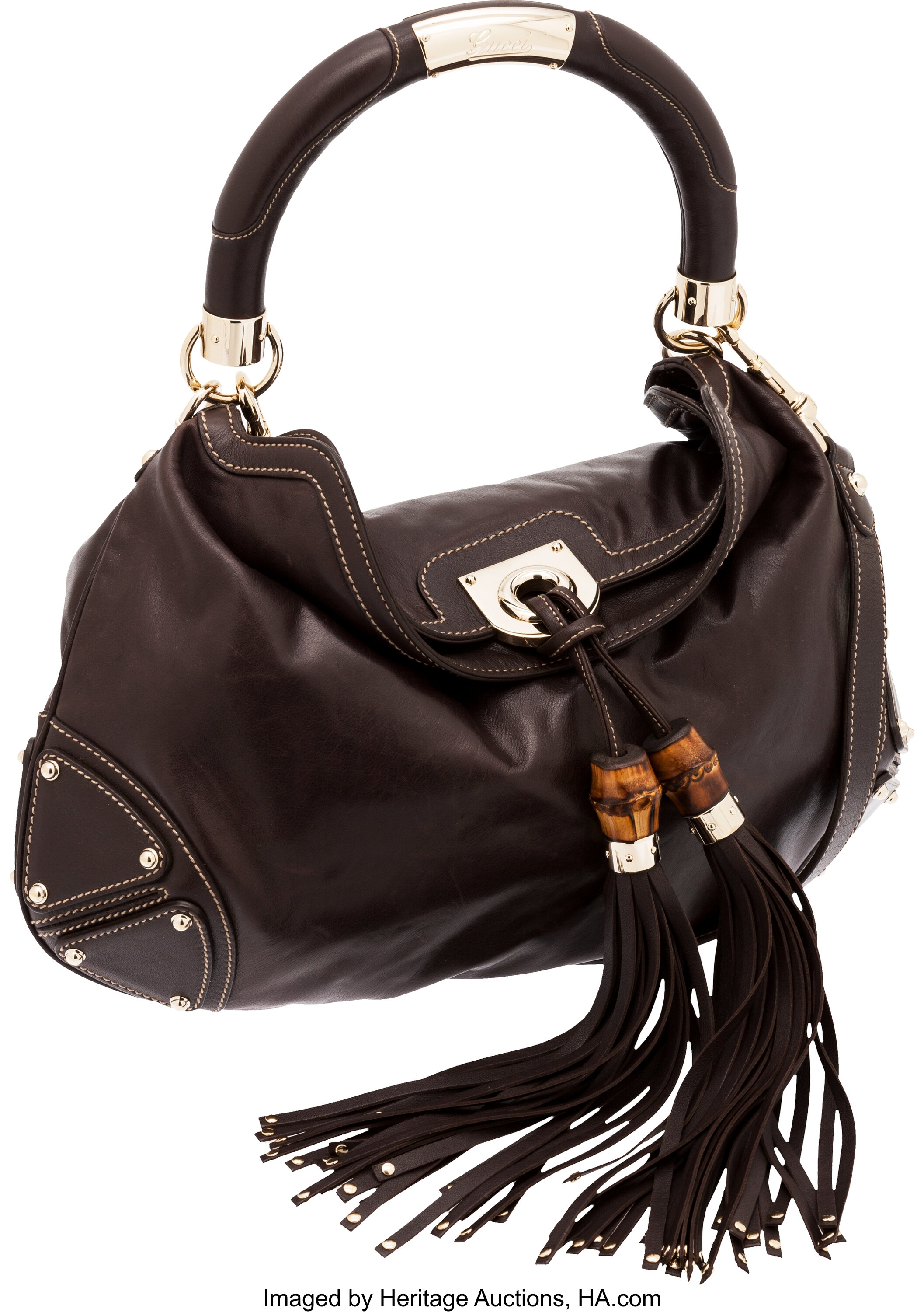 Maddy Leather Tassel Hobo Bag, Brown