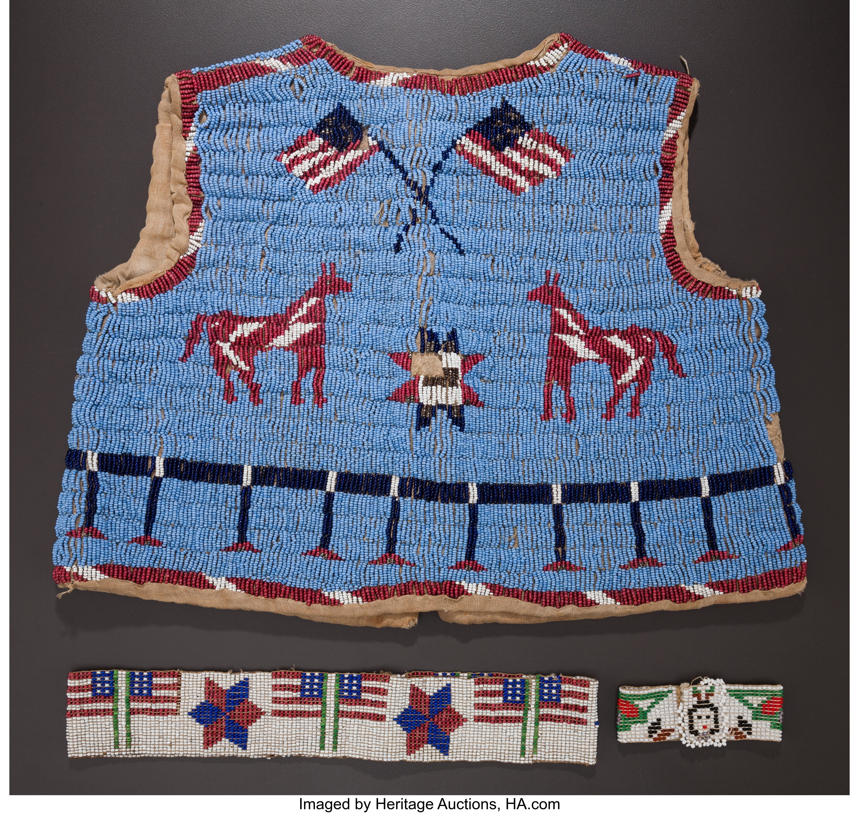 A Sioux Boys Pictorial Beaded Hide Vest C 1890 Total 3 Lot