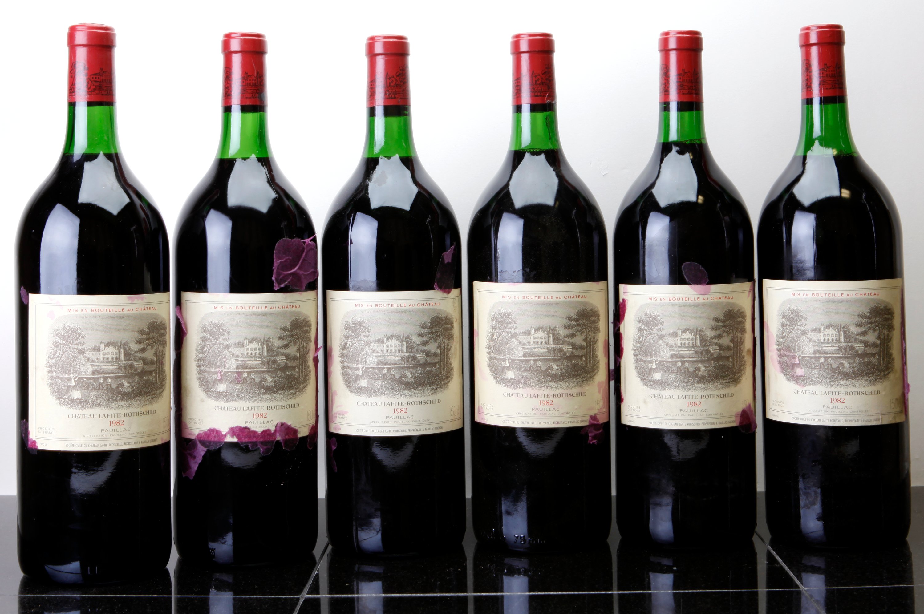 Chateau Lafite Rothschild 1982 . Pauillac. 6-tissue stained labels