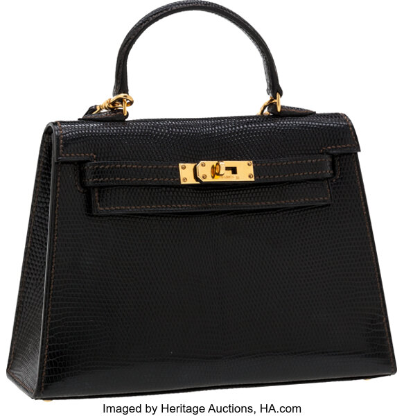 Hermes 15cm Micro-Mini Black Lizard Micro-Mini Kelly Bag with Gold, Lot  #56092