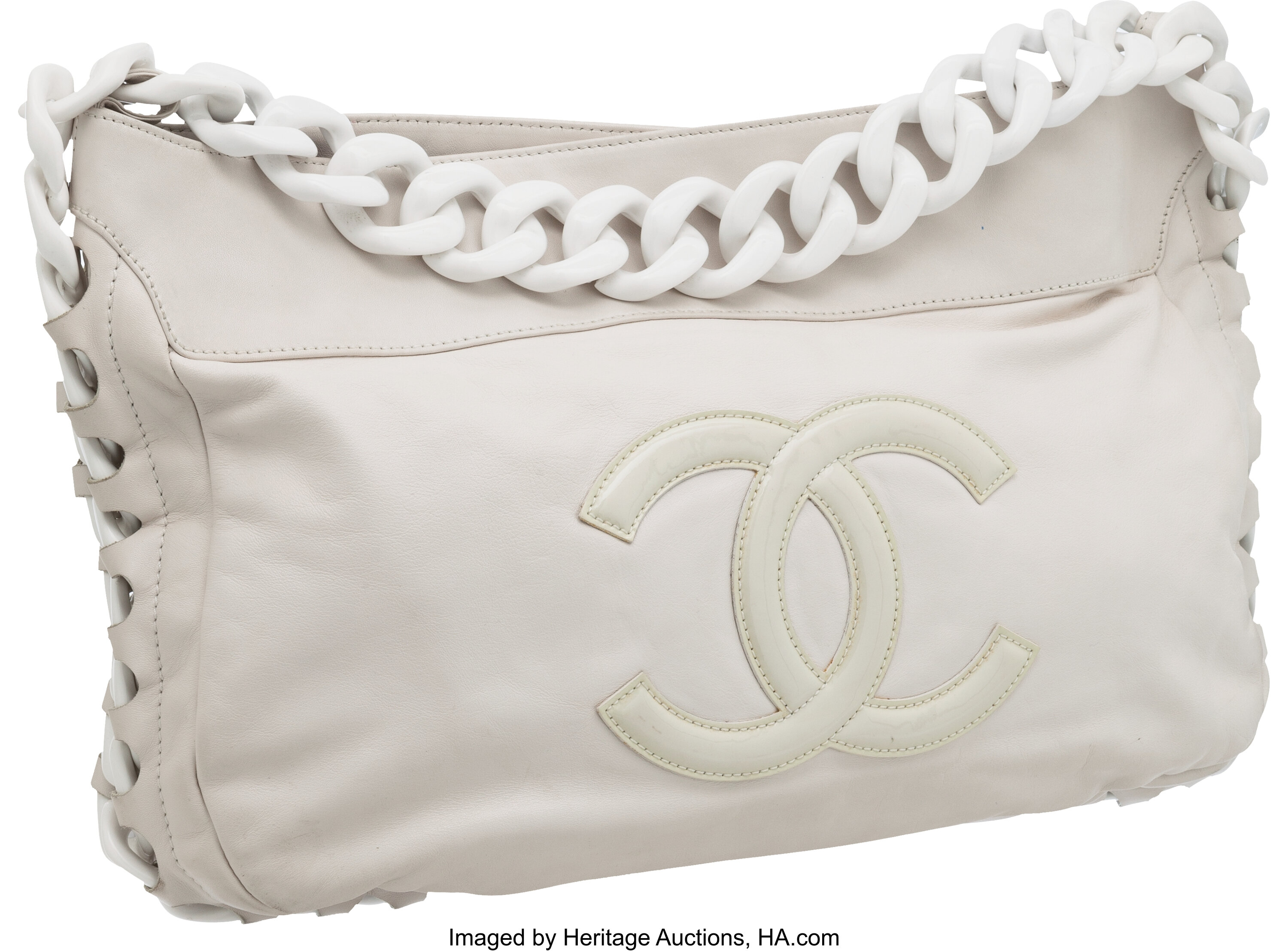 Chanel White Lambskin Leather Resin Chain Around Bag.  Luxury