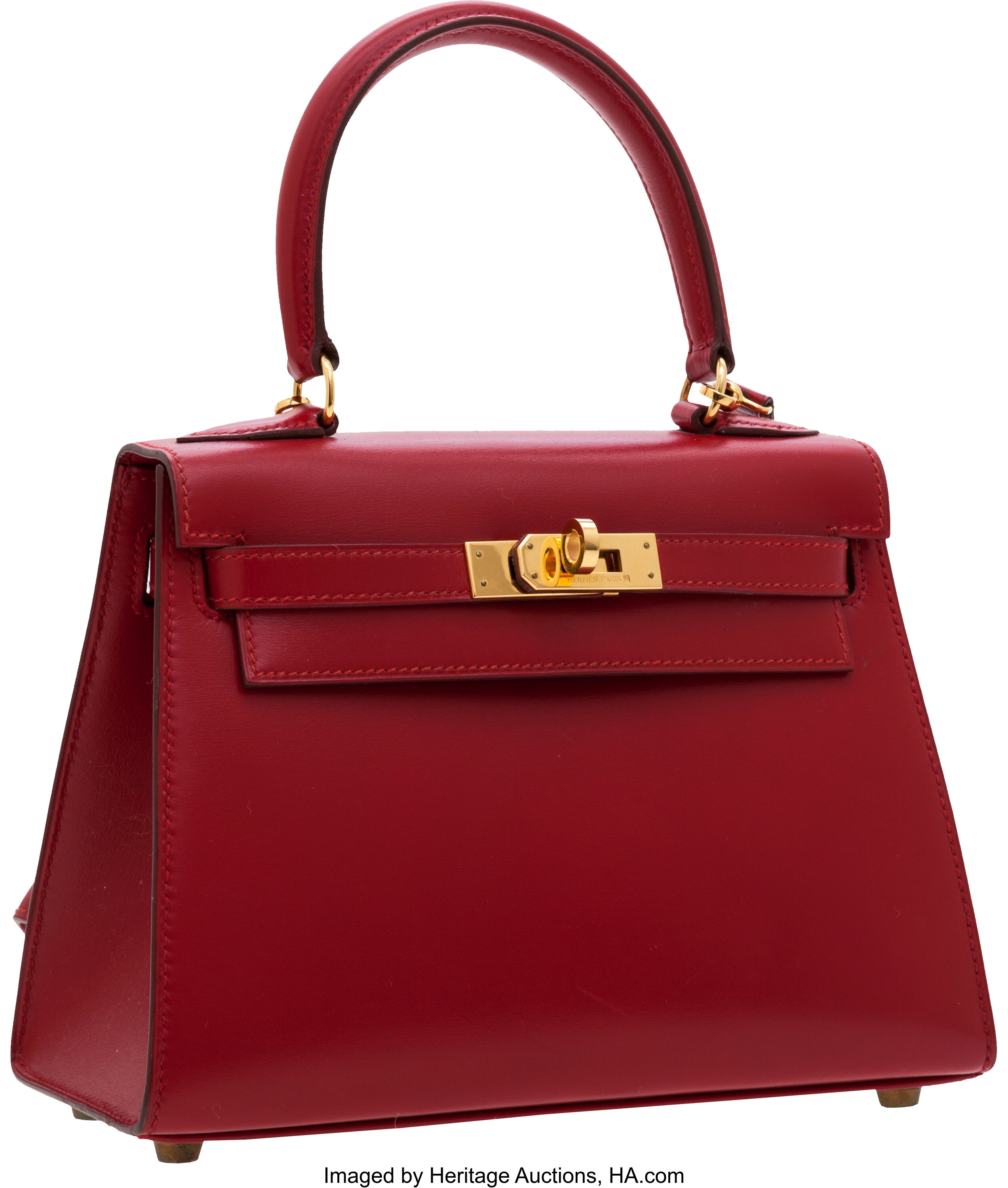 Hermes 20cm Rouge Vif Calf Box Leather Mini Kelly Bag with Gold, Lot  #56155
